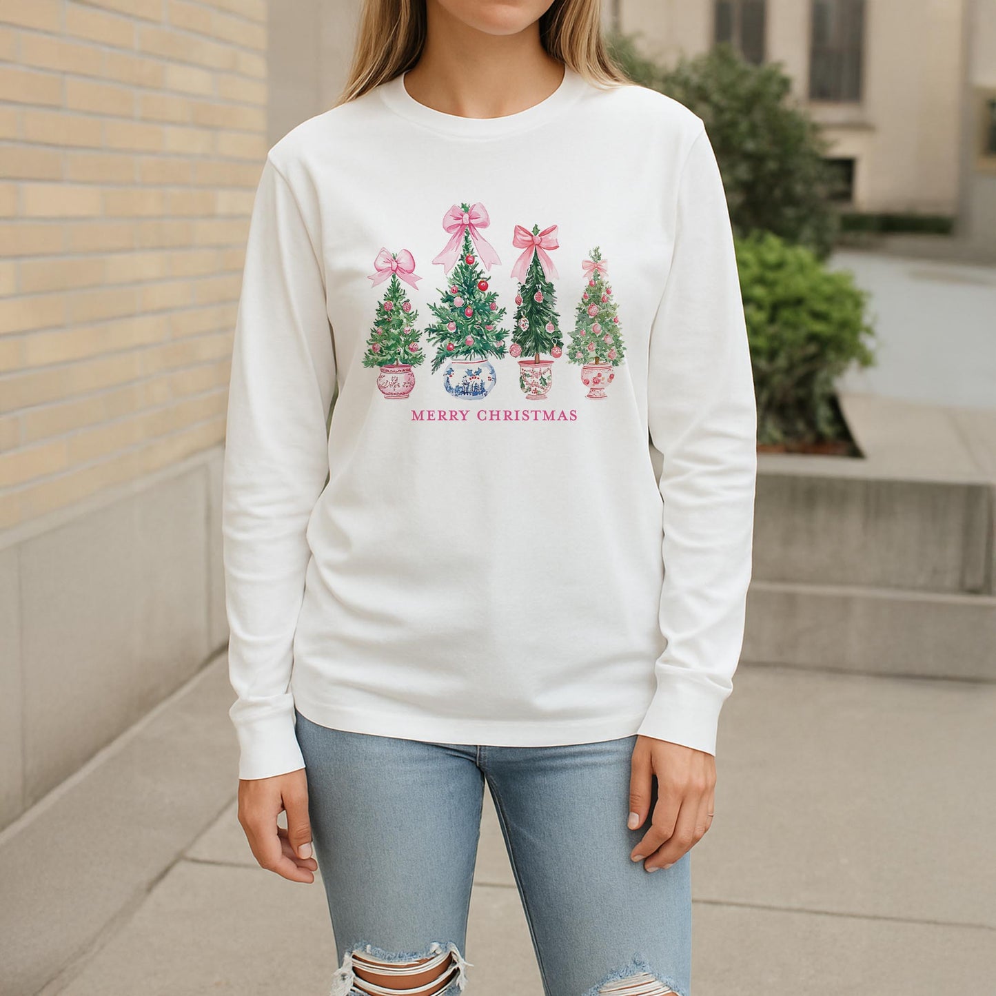 Long Sleeve T-Shirt White-Blush & Baubles - A Grand Millennial Christmas -2