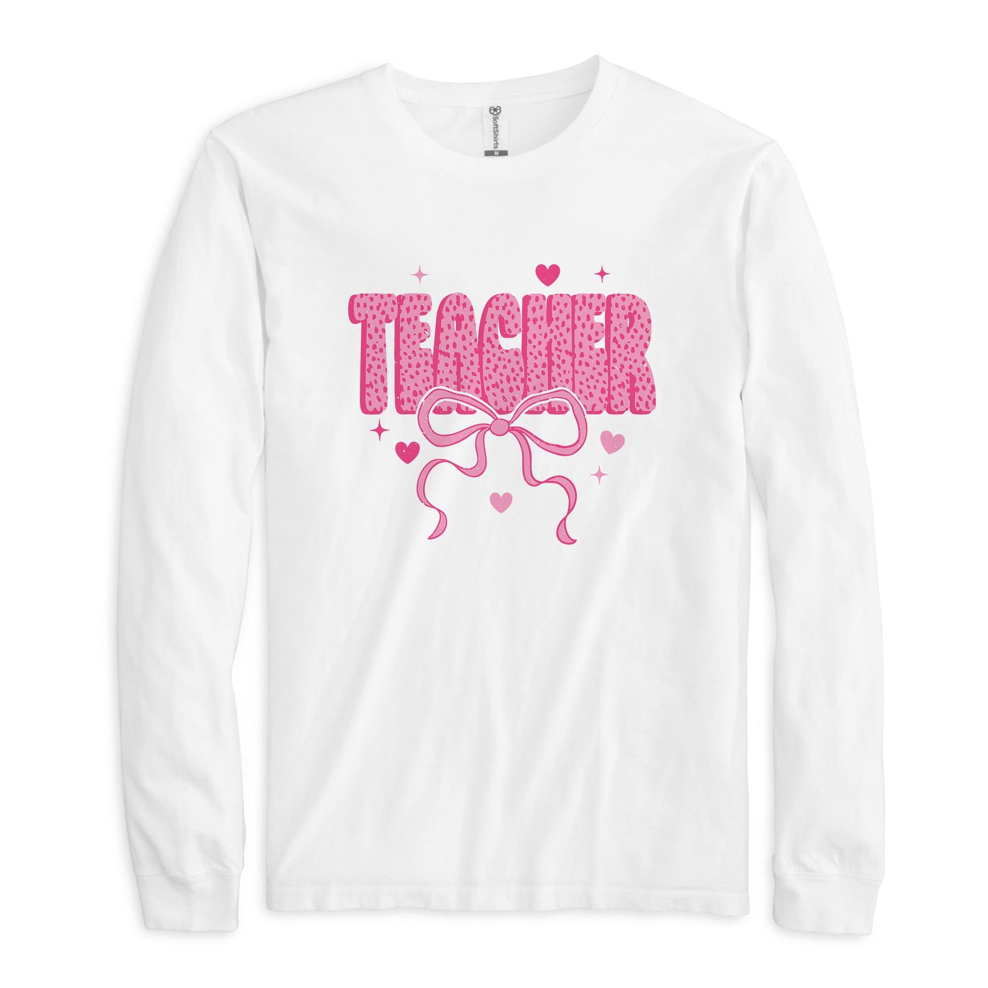 Long Sleeve T-Shirt White-Classroom Coquette Teacher Hearts & Bow -0