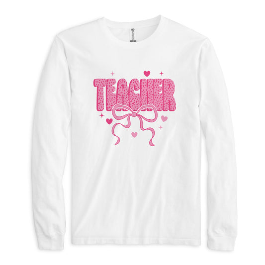 Long Sleeve T-Shirt White-Classroom Coquette Teacher Hearts & Bow -0