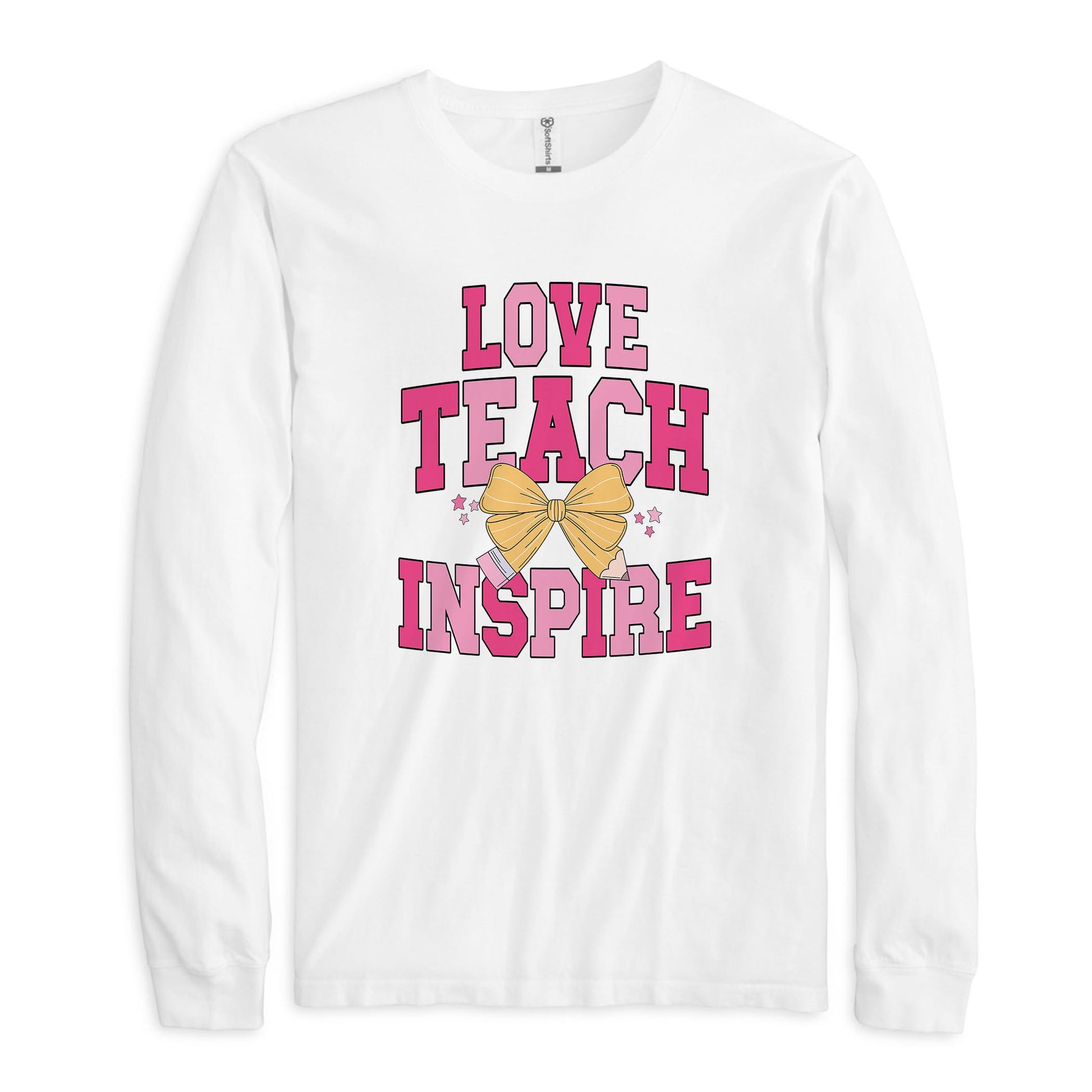 Long Sleeve T-Shirt White-Classroom Coquette Love Teach Inspire -0