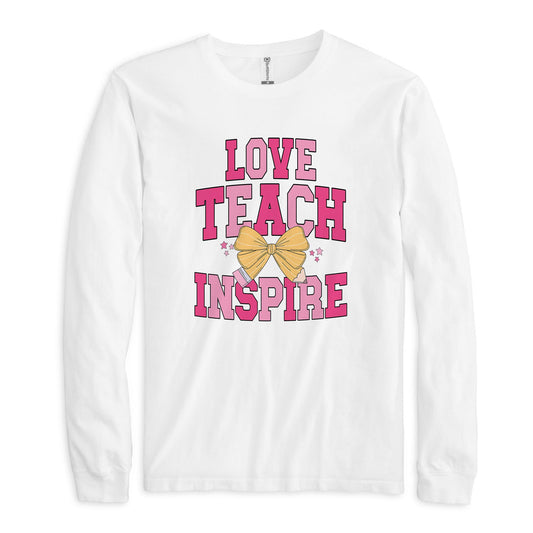 Long Sleeve T-Shirt White-Classroom Coquette Love Teach Inspire -0