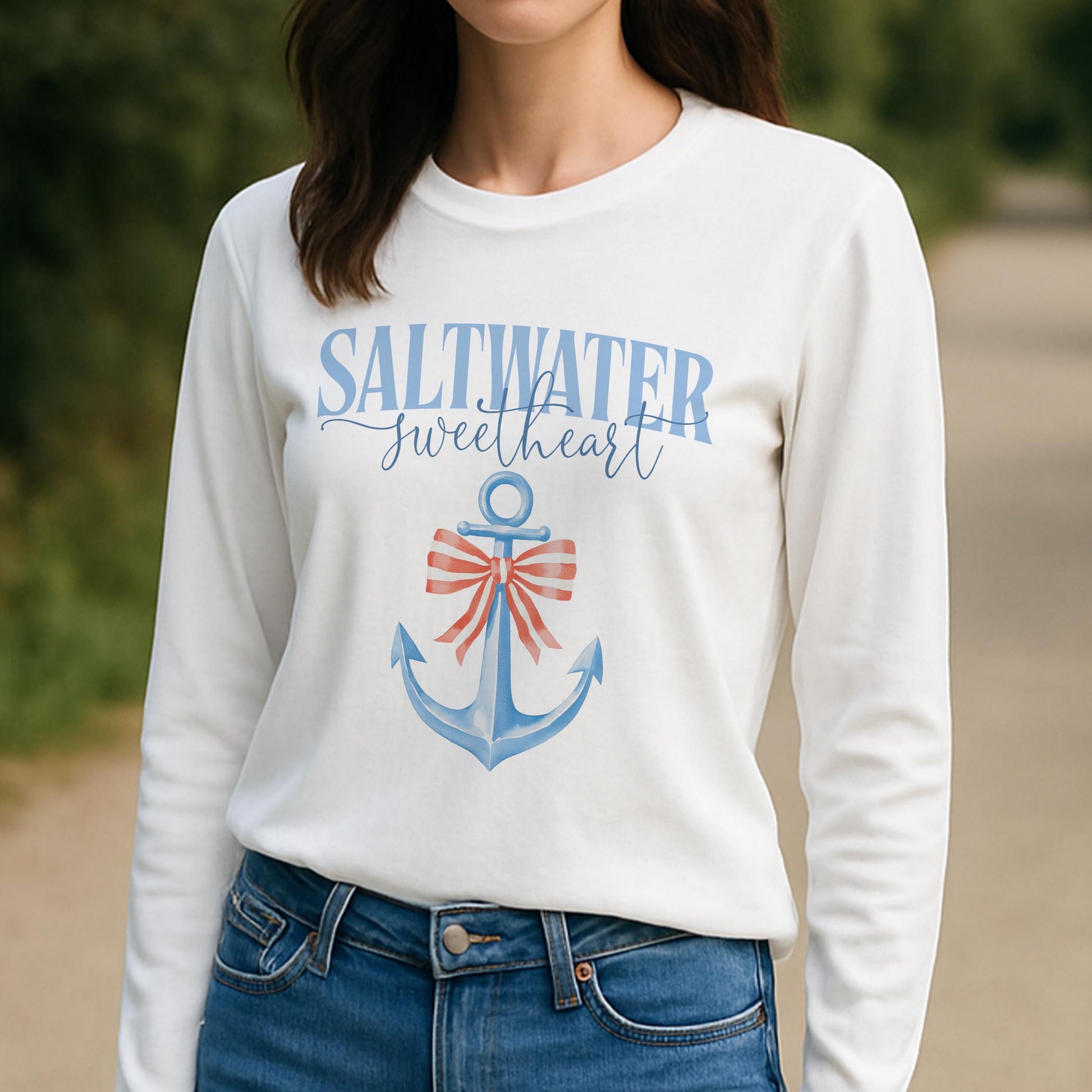 Long Sleeve T-Shirt White-New England Tides Saltwater Sweetheart -3