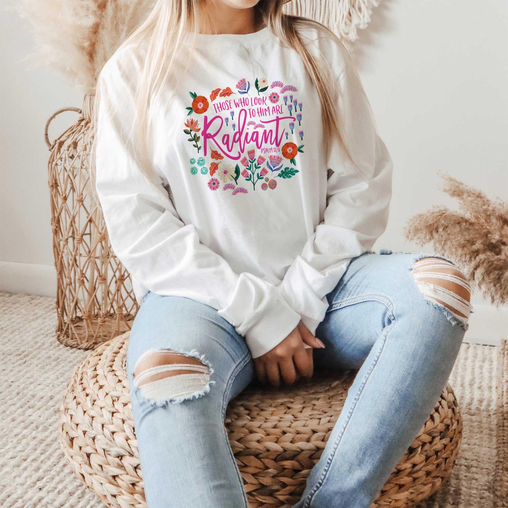 Long Sleeve T-Shirt White-Radiant Hope Those Who Look To Him -1