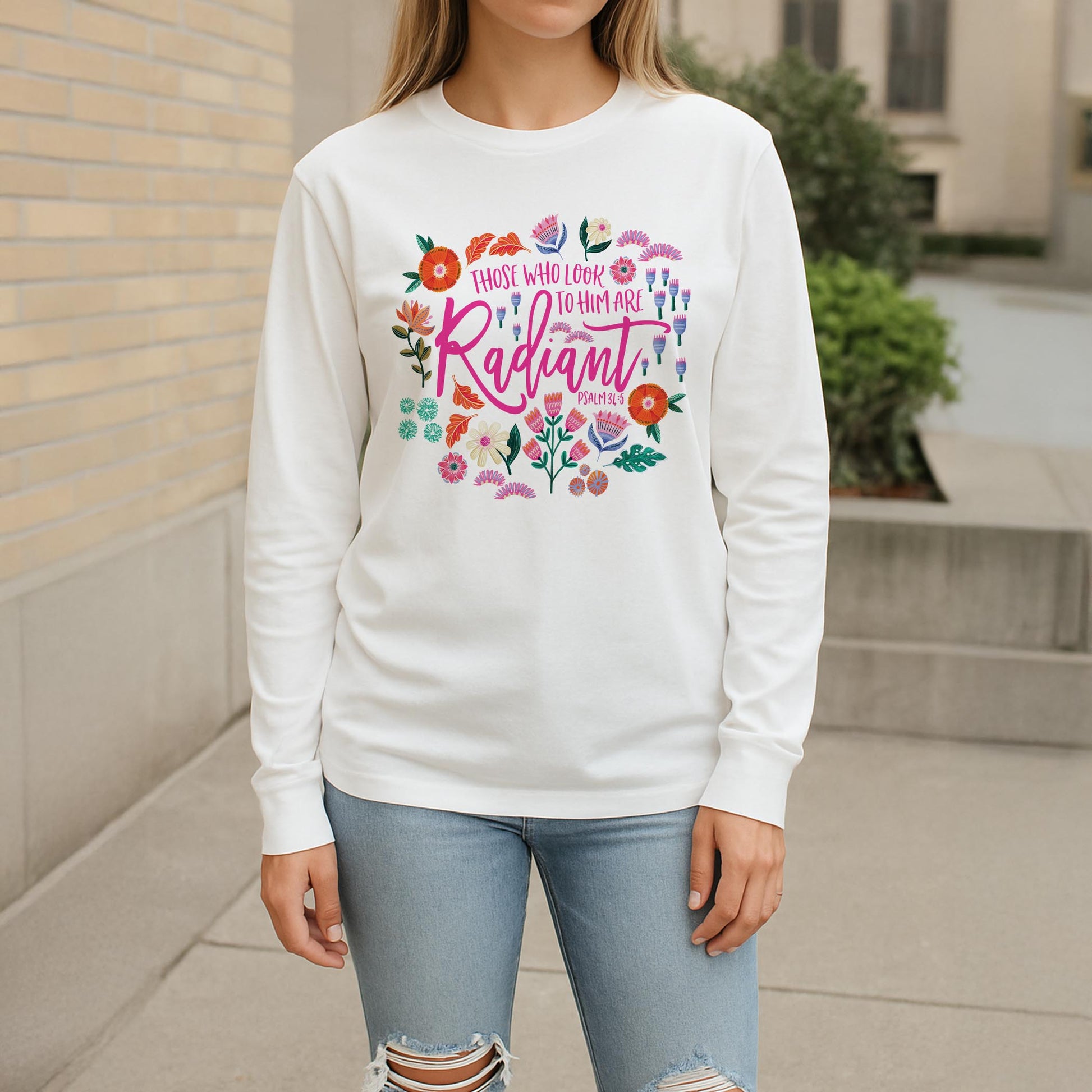 Long Sleeve T-Shirt White-Radiant Hope Those Who Look To Him -2