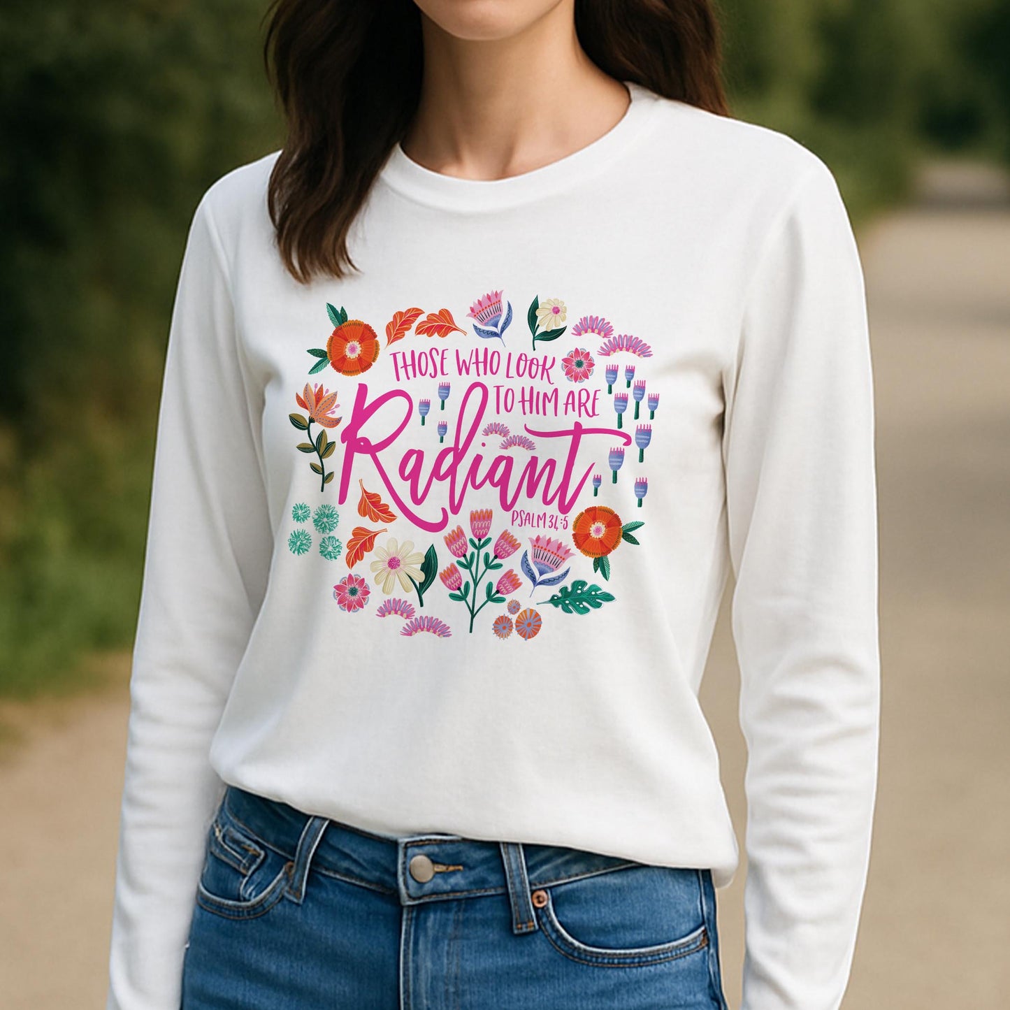 Long Sleeve T-Shirt White-Radiant Hope Those Who Look To Him -3