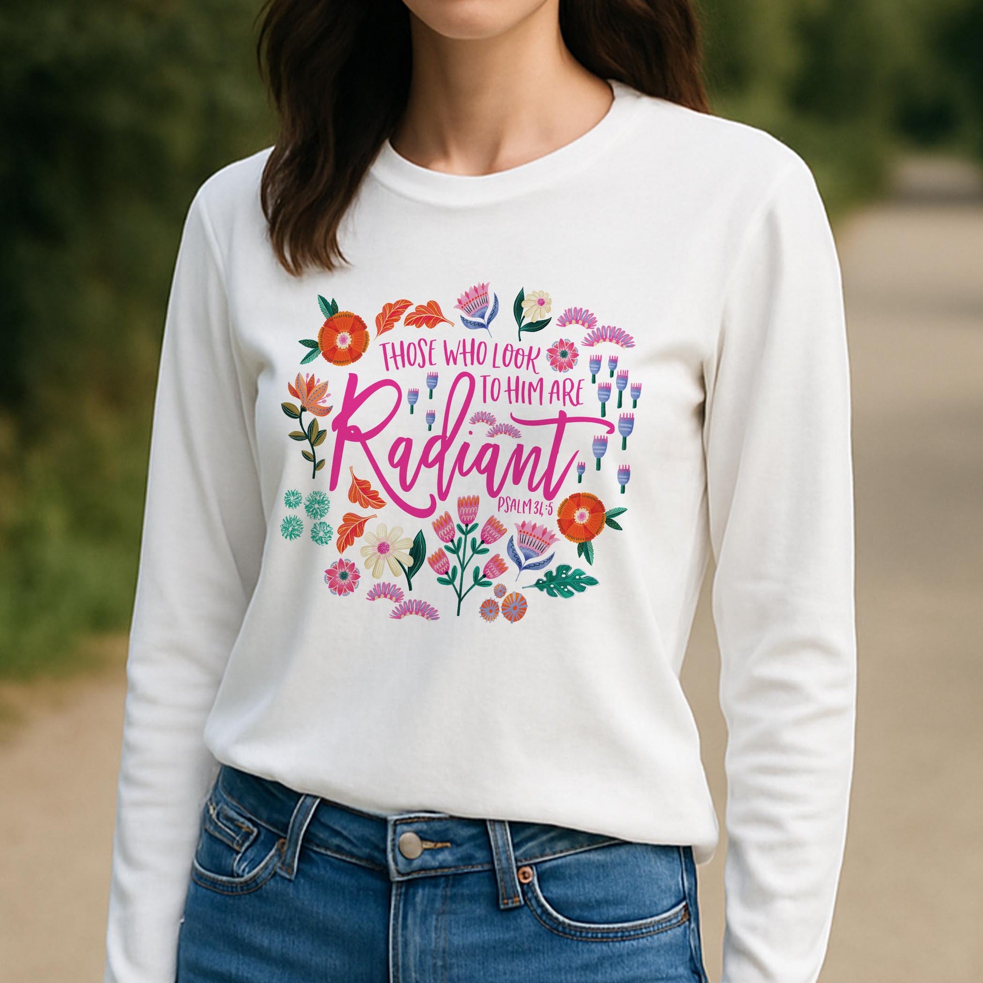 Long Sleeve T-Shirt White-Radiant Hope Those Who Look To Him -3