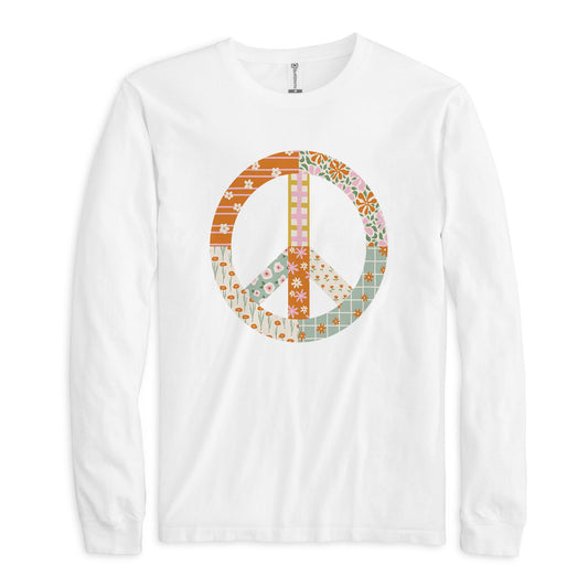 Long Sleeve T-Shirt White-Spring Patch Peace Sign