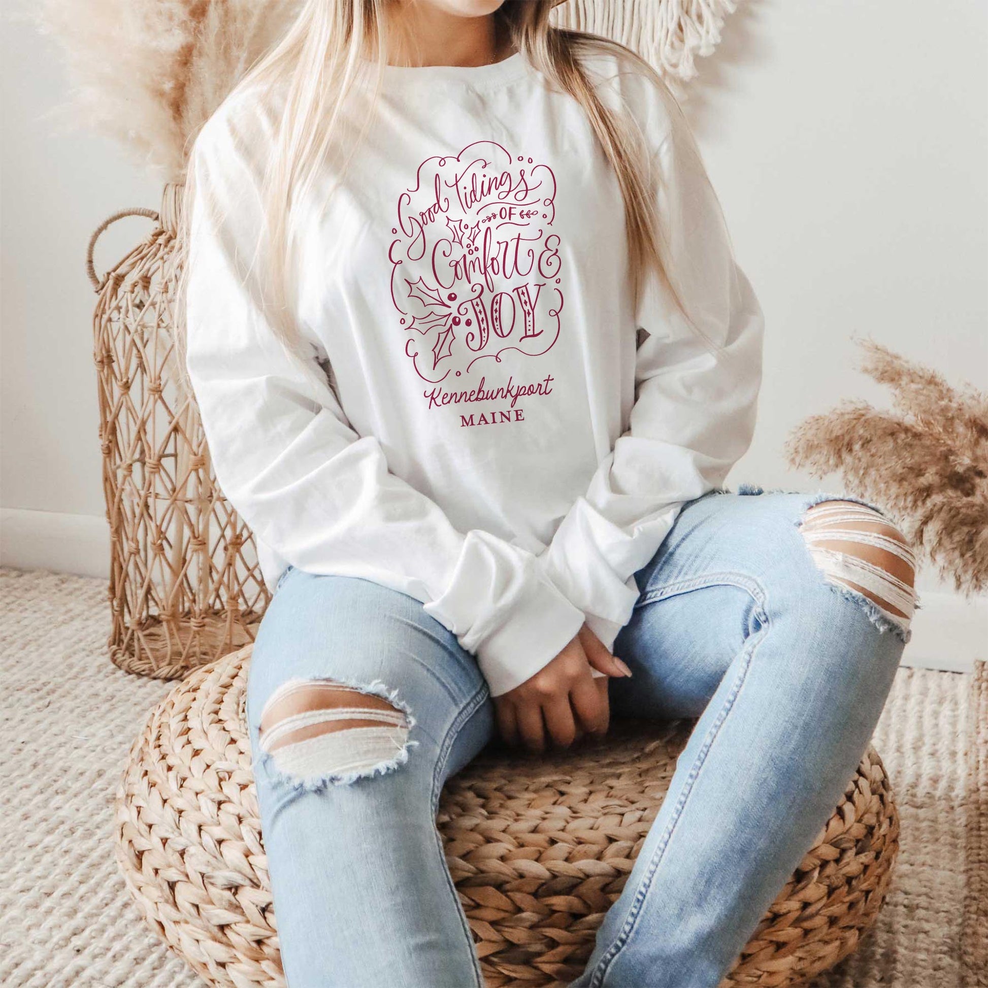 Long Sleeve T-Shirt White-Love + Local Winterberry -1
