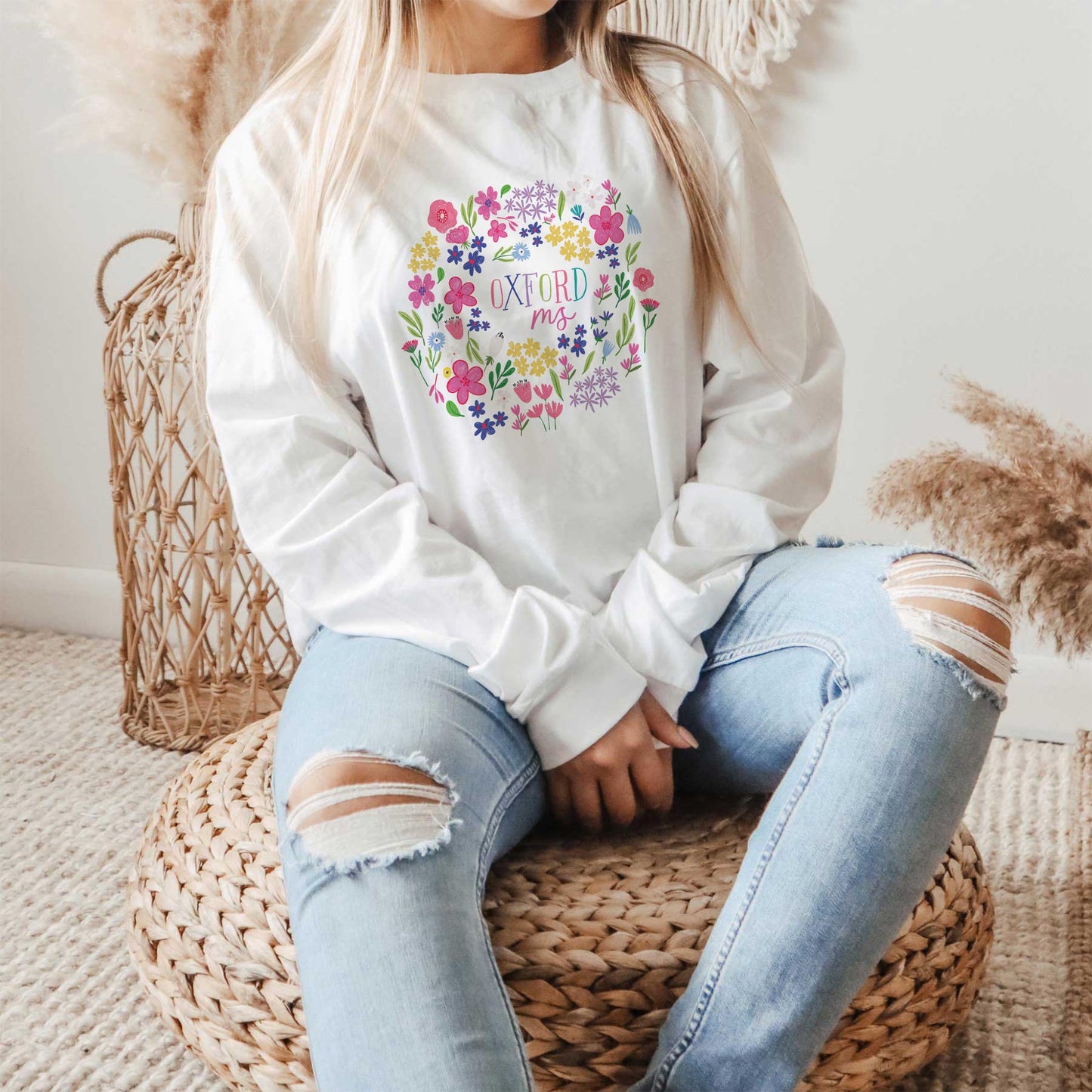 Long Sleeve T-Shirt White-Flower Confetti City & State -1