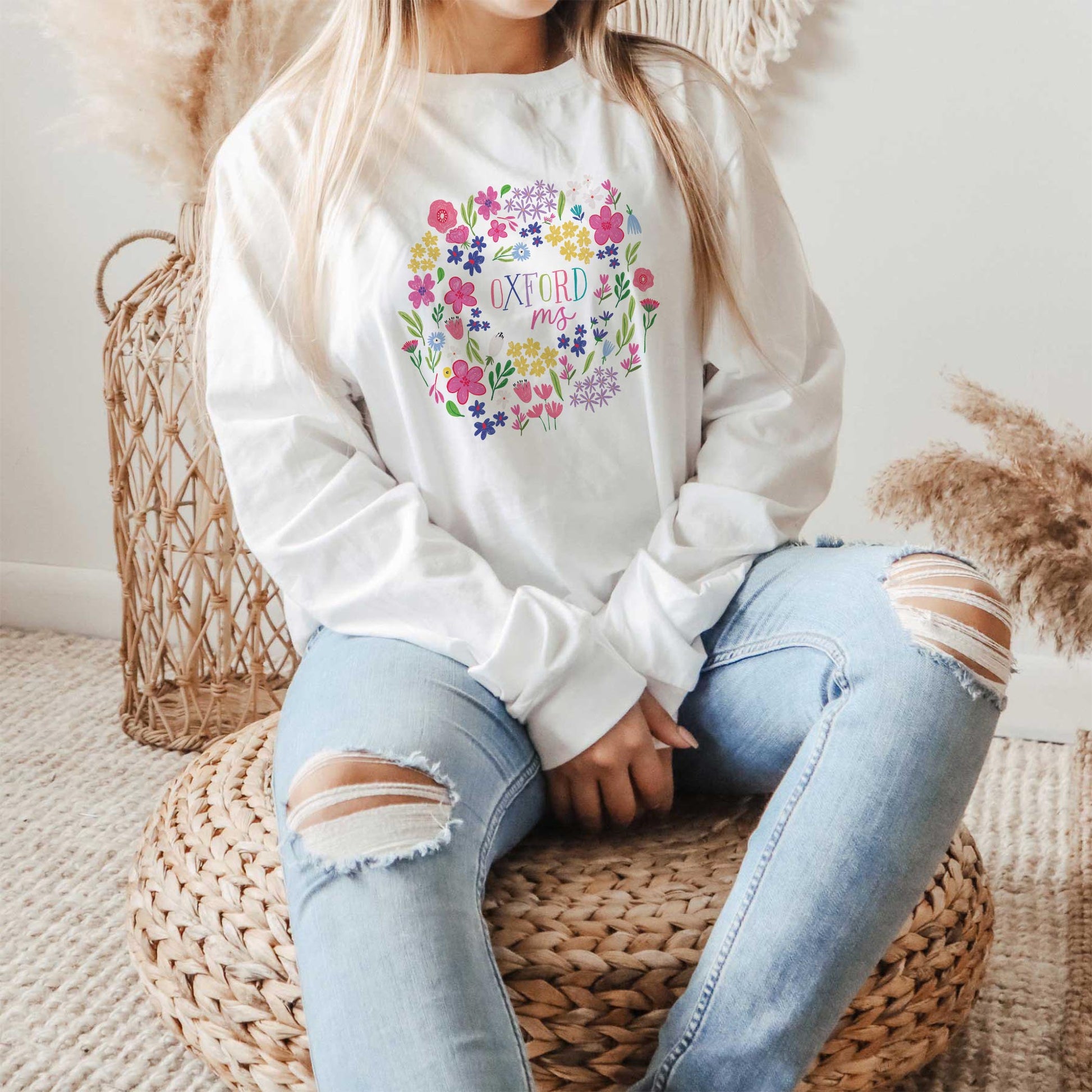 Long Sleeve T-Shirt White-Flower Confetti City & State -1