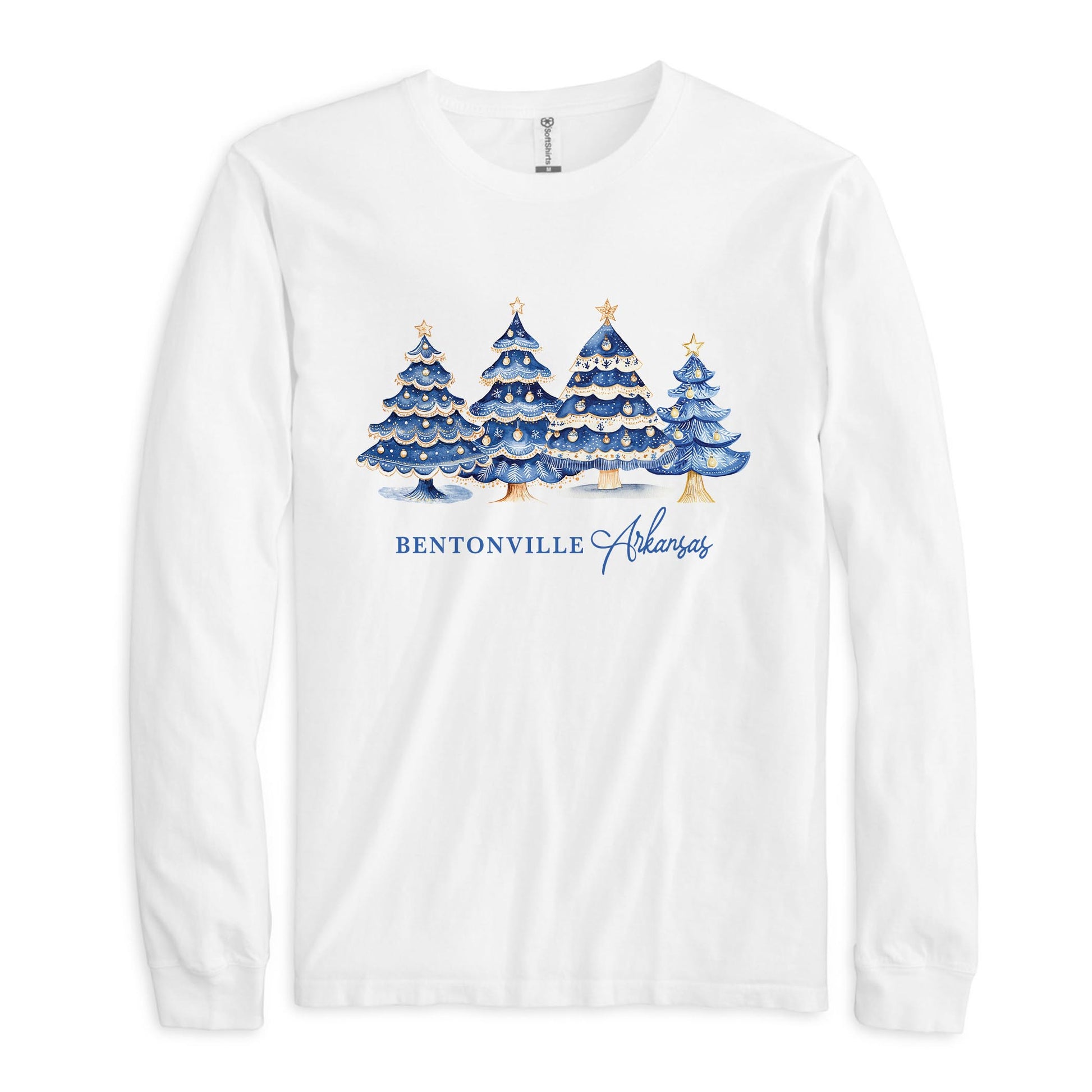 Long Sleeve T-Shirt White-Love+Local Blue Noel - A Grand Millennial Christmas -0