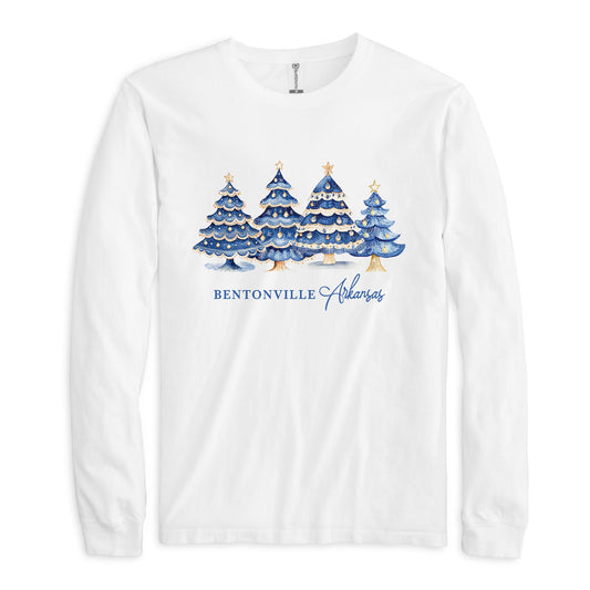 Long Sleeve T-Shirt White-Love+Local Blue Noel - A Grand Millennial Christmas -0