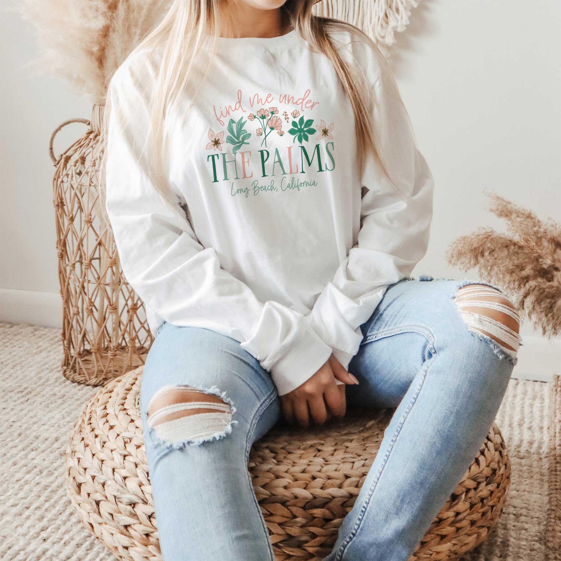 Long Sleeve T-Shirt White-Love+Local Lush Tropics -1