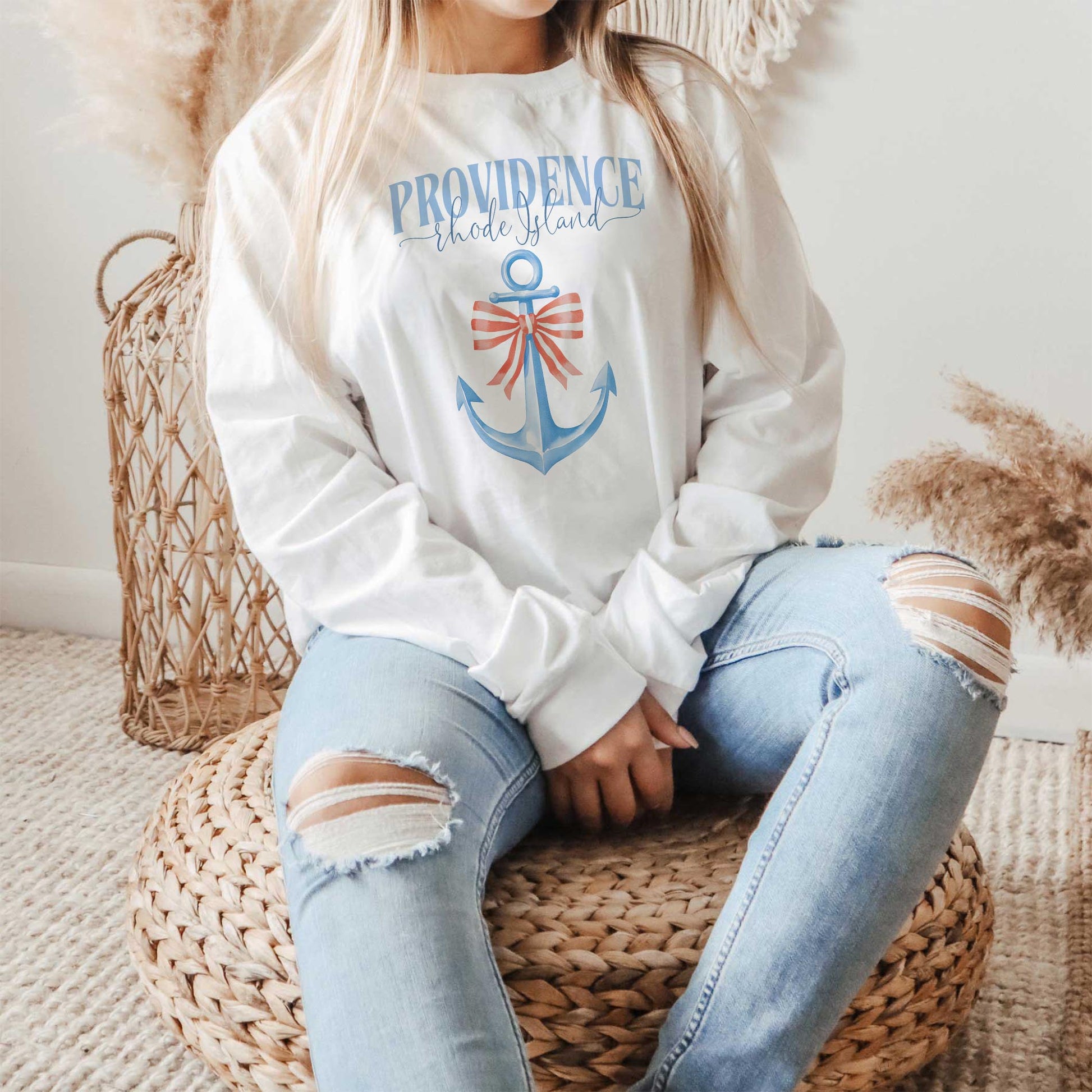 Long Sleeve T-Shirt White-Love+Local New England Tides -1