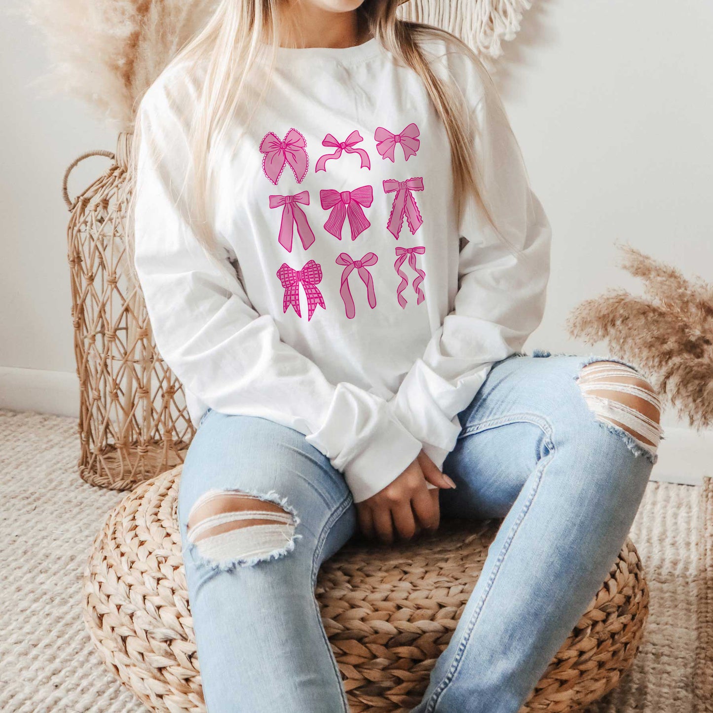 Preppy Bows Long Sleeve T-Shirt | Pink Preppy Bows