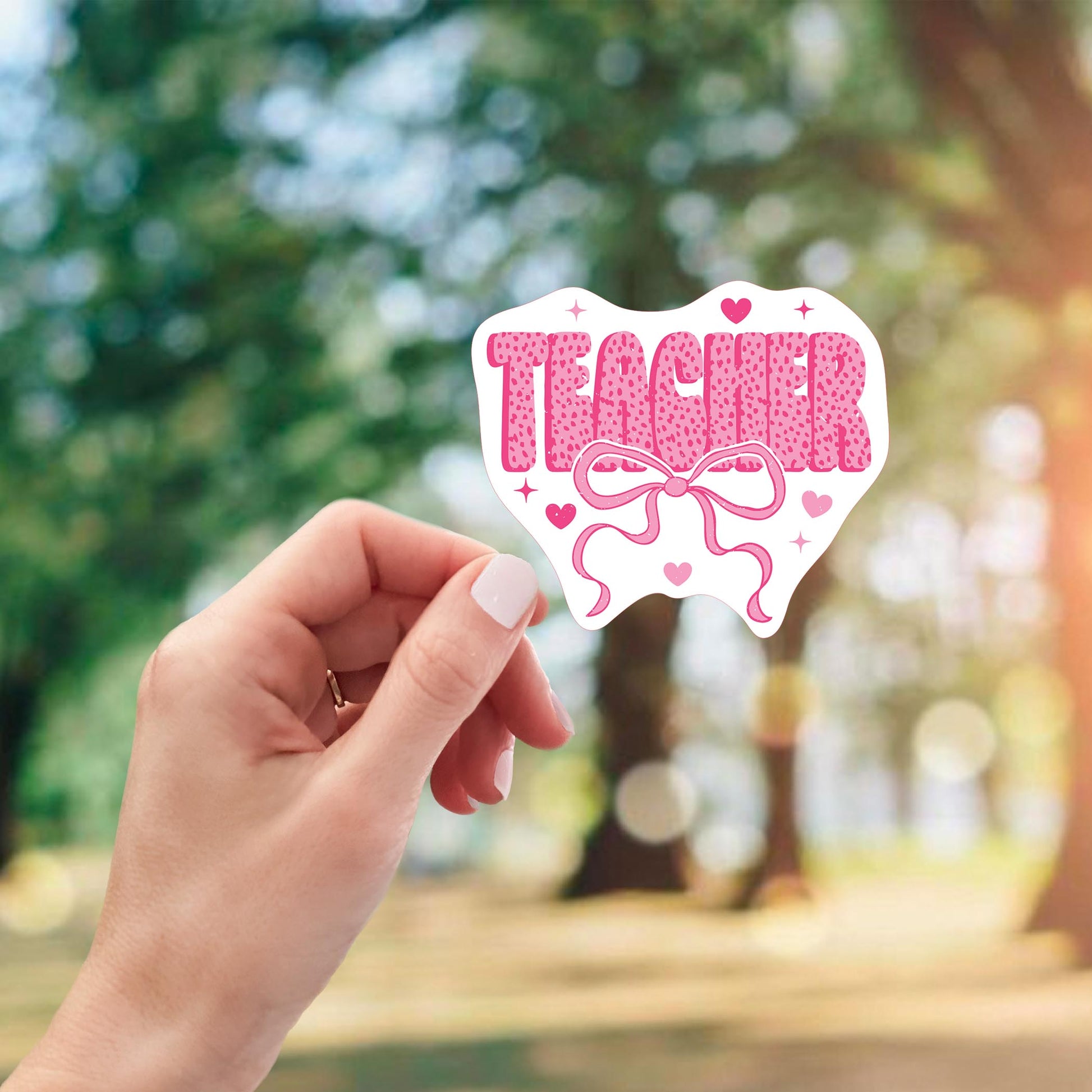 Vinyl Magnet-Classroom Coquette Teacher Hearts & Bow -1