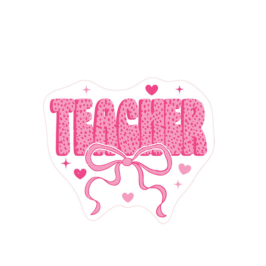 Vinyl Magnet-Classroom Coquette Teacher Hearts & Bow -2