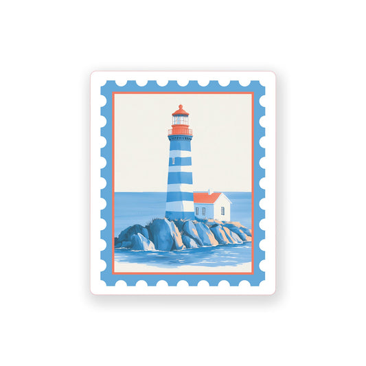 Vinyl Magnet-New England Tides Lighthouse Stamp -0