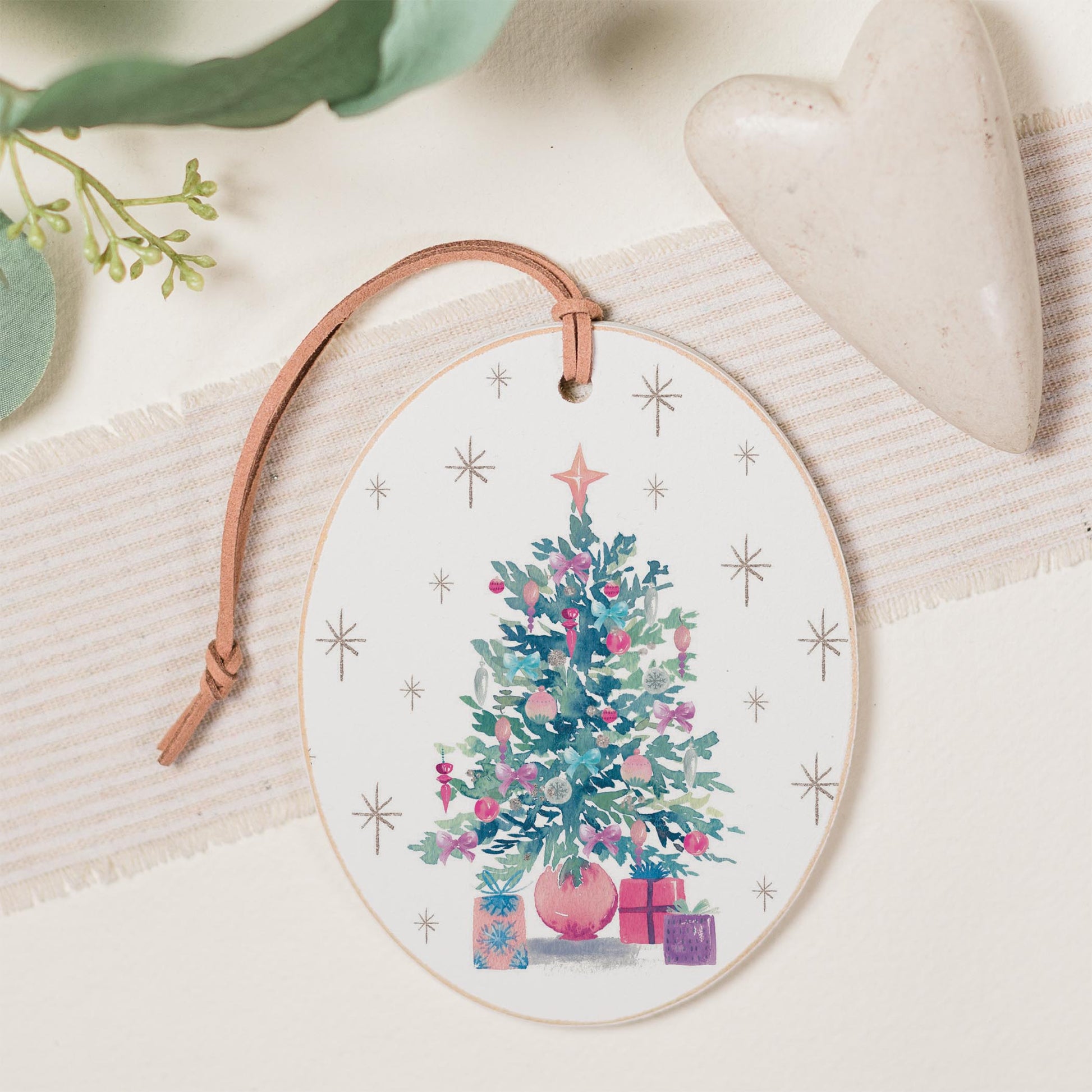 Oval Ornament-Watercolor Sugar Plum Christmas Tree -1