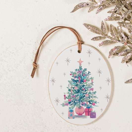 Oval Ornament-Watercolor Sugar Plum Christmas Tree -2