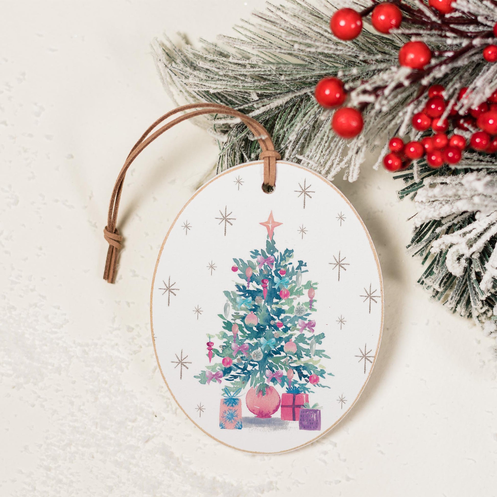 Oval Ornament-Watercolor Sugar Plum Christmas Tree -3
