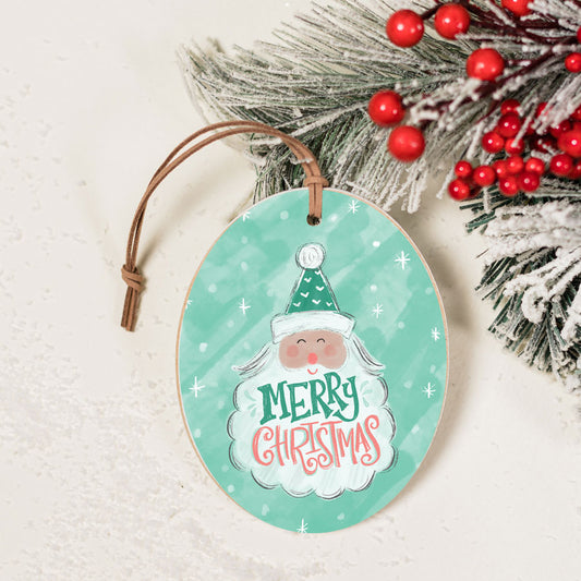 Oval Wooden Ornament - Mint Santa Claus