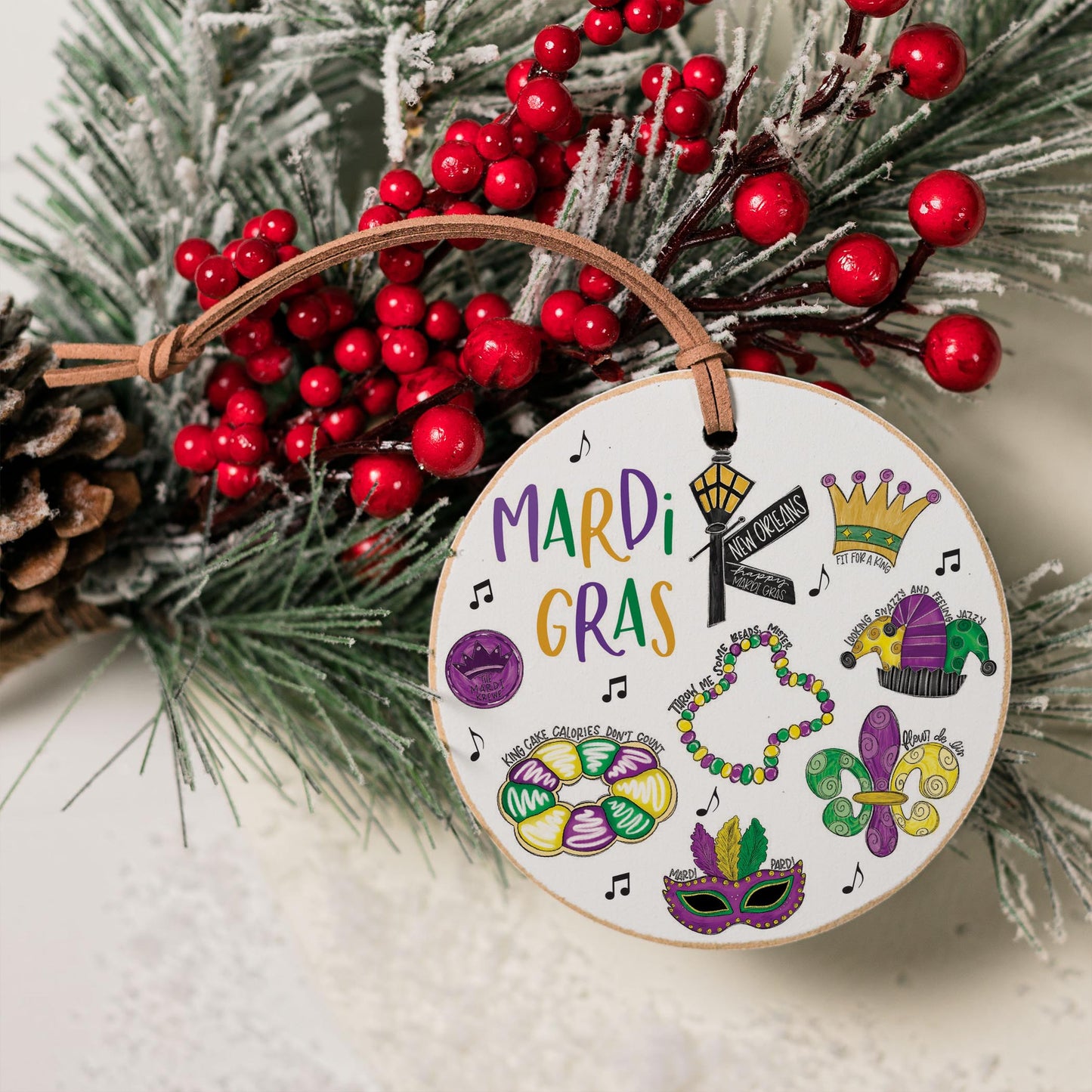 4" Round Ornament-Mardi Gras Icons