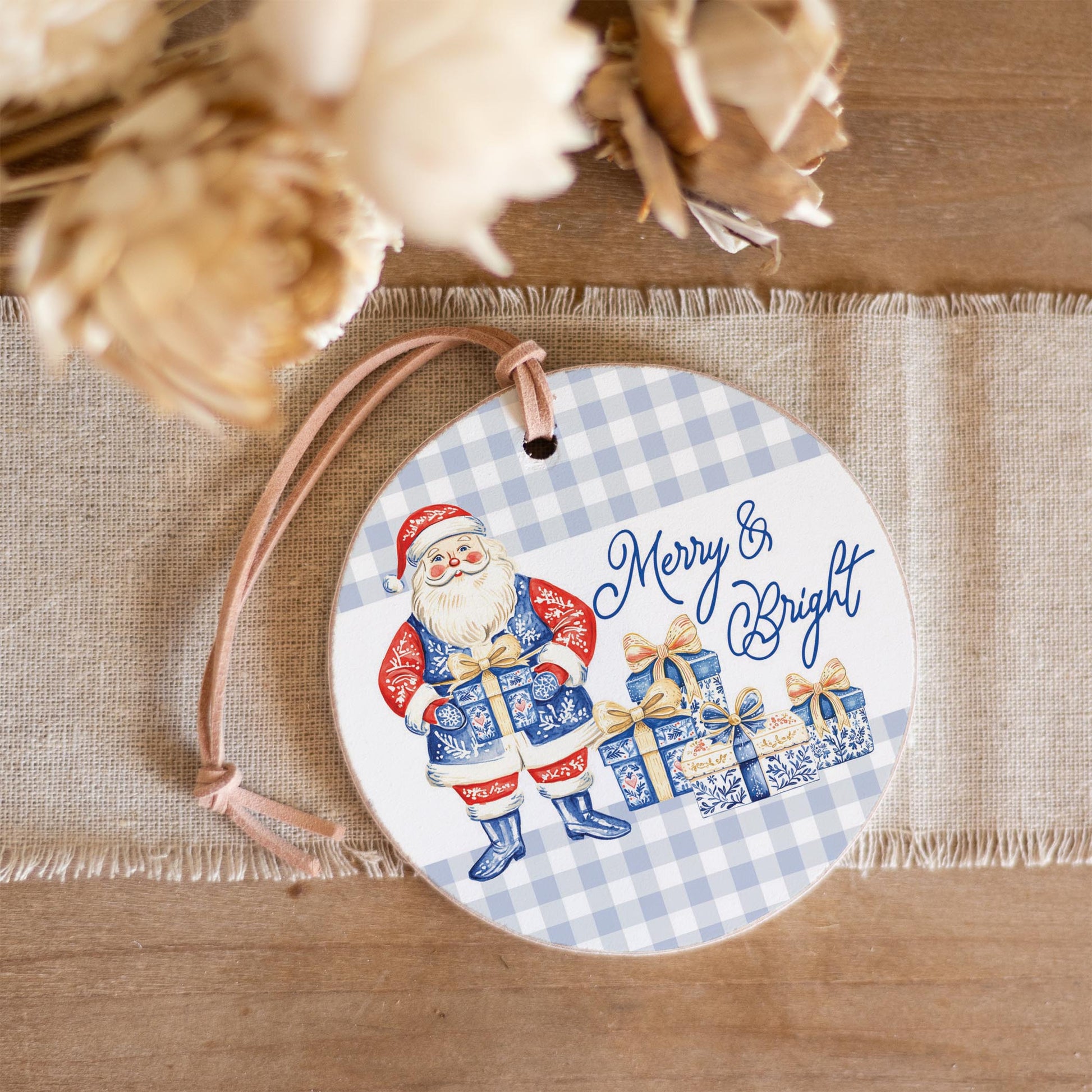 4" Round Ornament-Blue Noel - A Grand Millennial Christmas -3