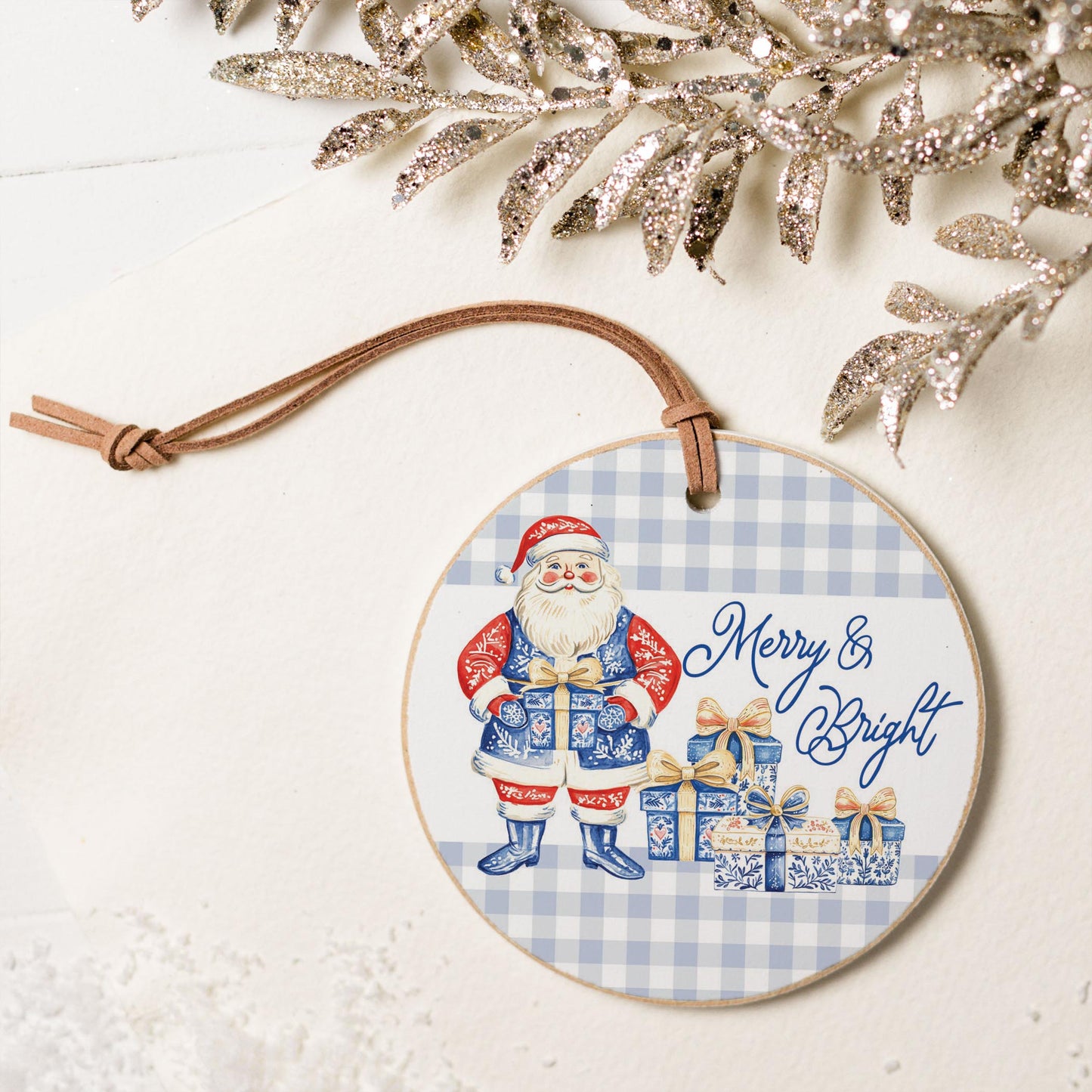 4" Round Ornament-Blue Noel - A Grand Millennial Christmas -5