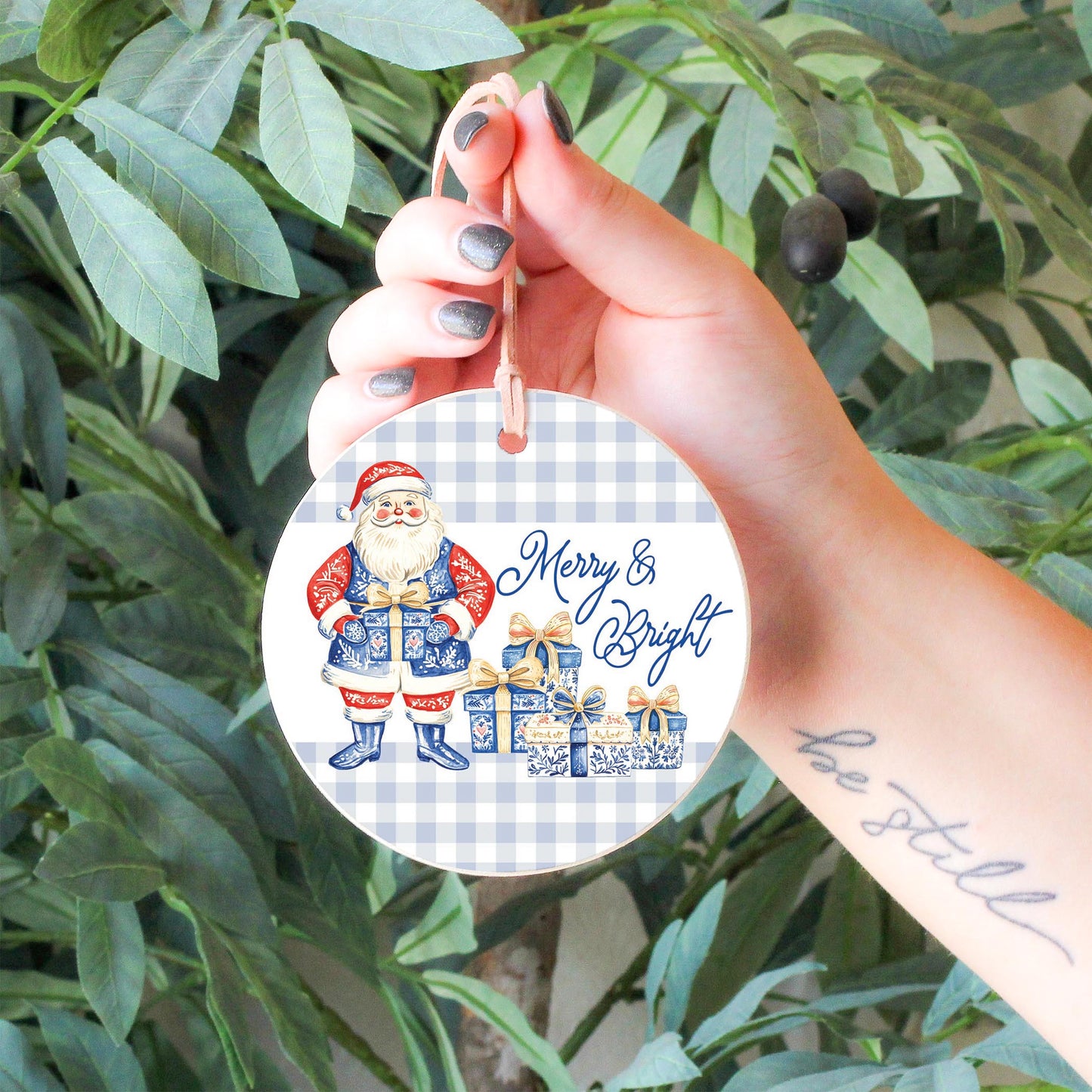 4" Round Ornament-Blue Noel - A Grand Millennial Christmas -6