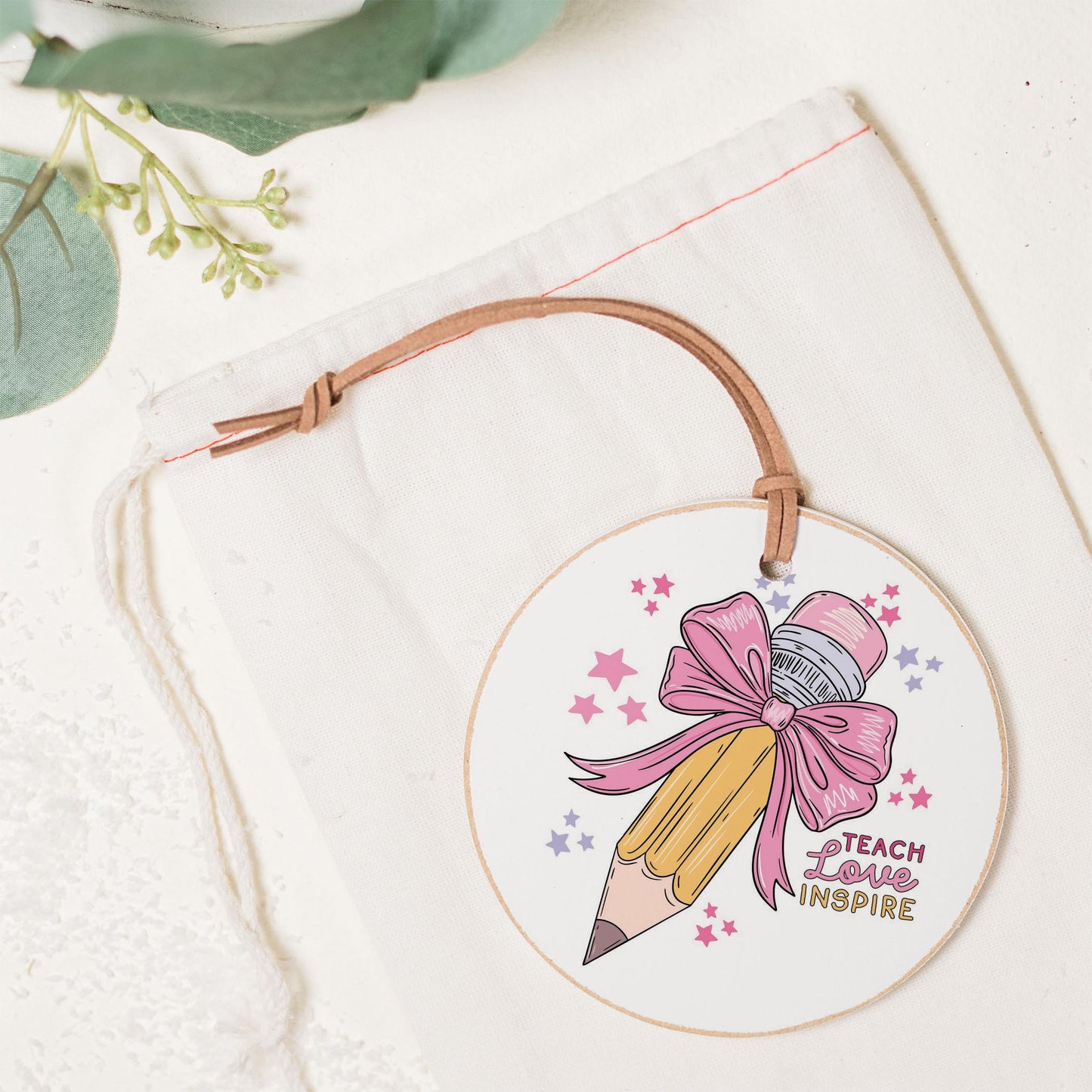 4" Round Ornament-Classroom Coquette Teach Love Inspire -1