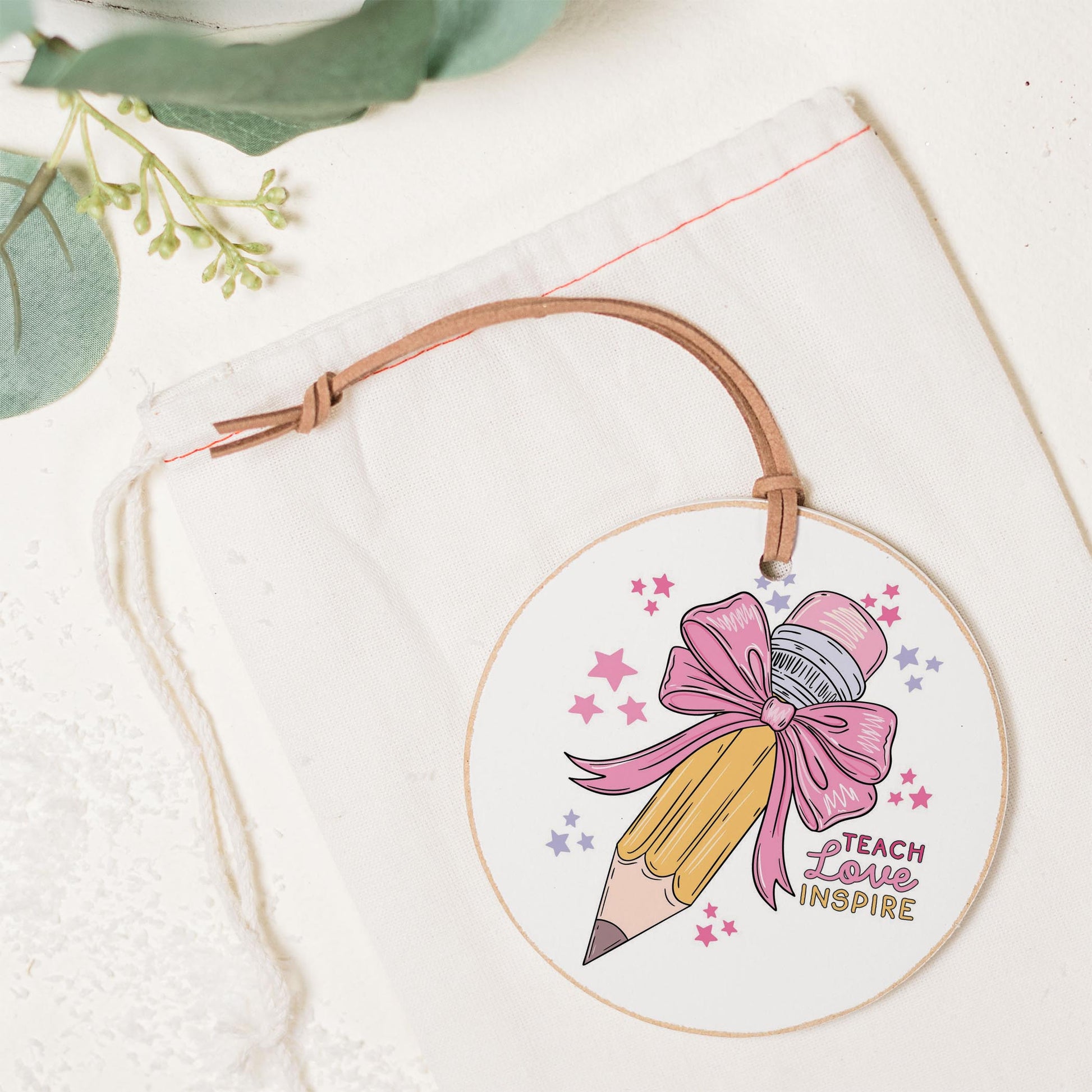 4" Round Ornament-Classroom Coquette Teach Love Inspire -1
