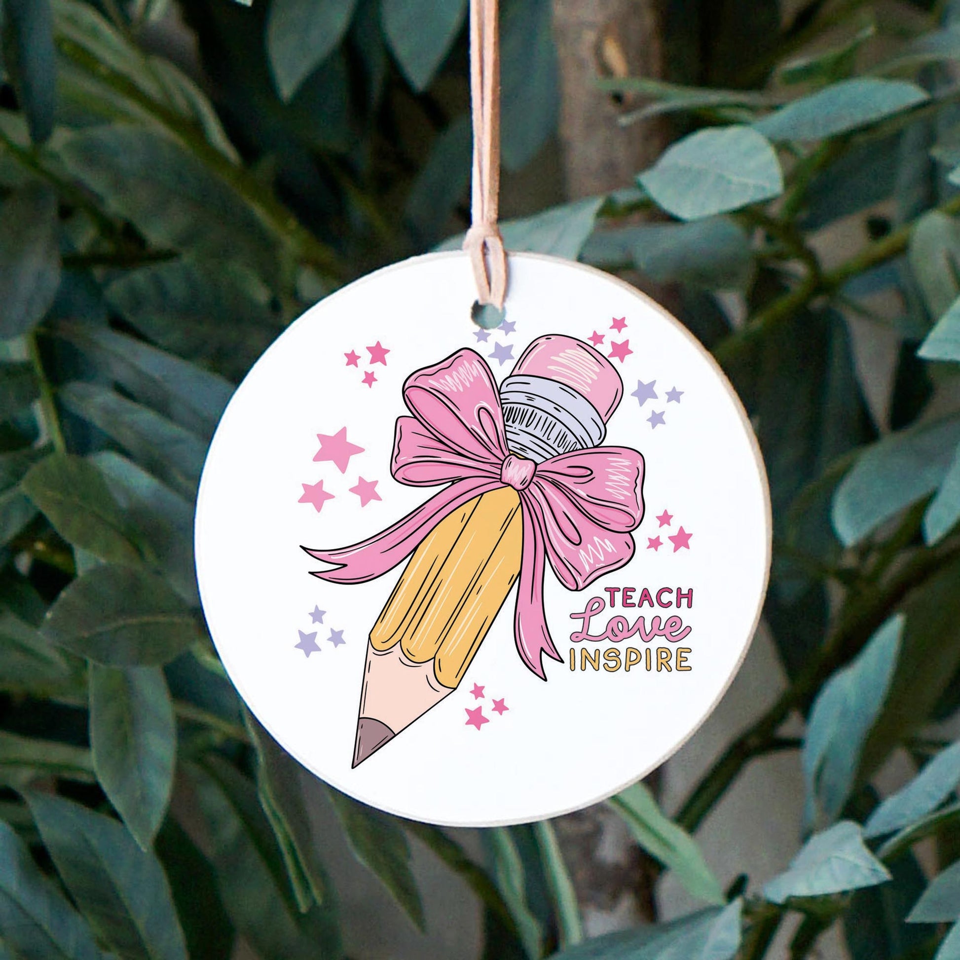 4" Round Ornament-Classroom Coquette Teach Love Inspire -2