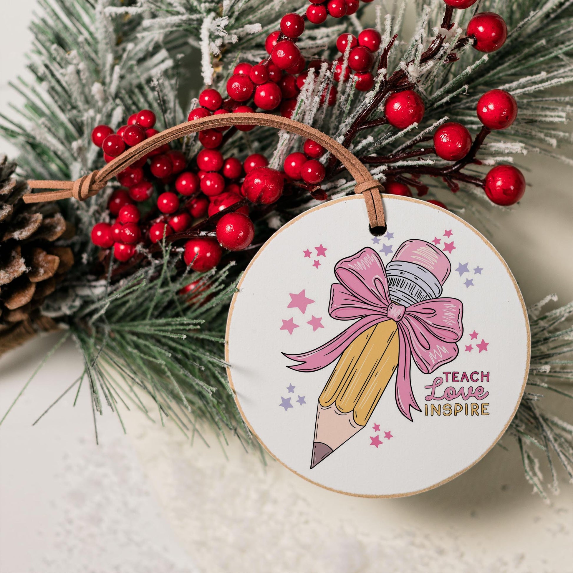 4" Round Ornament-Classroom Coquette Teach Love Inspire -4