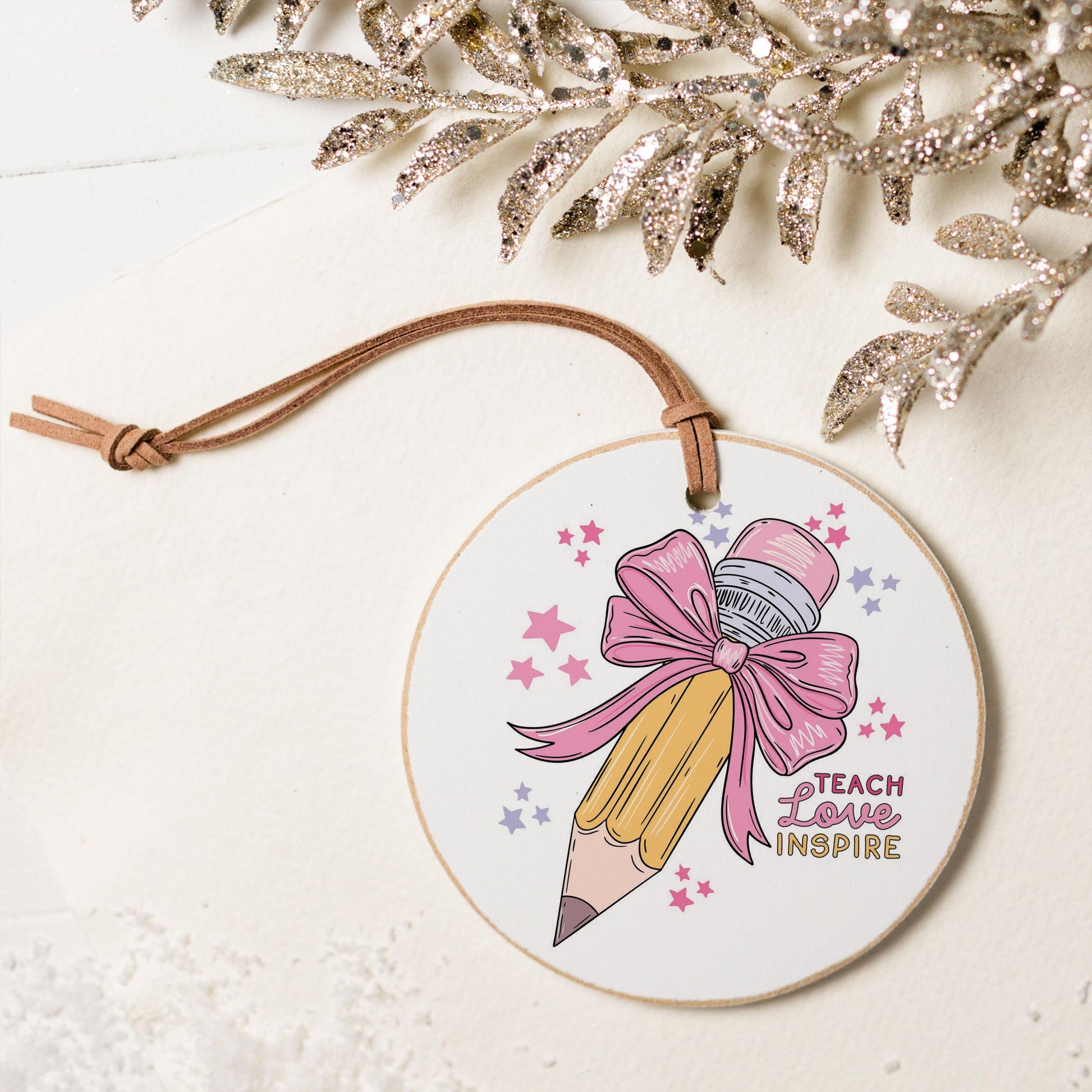 4" Round Ornament-Classroom Coquette Teach Love Inspire -5