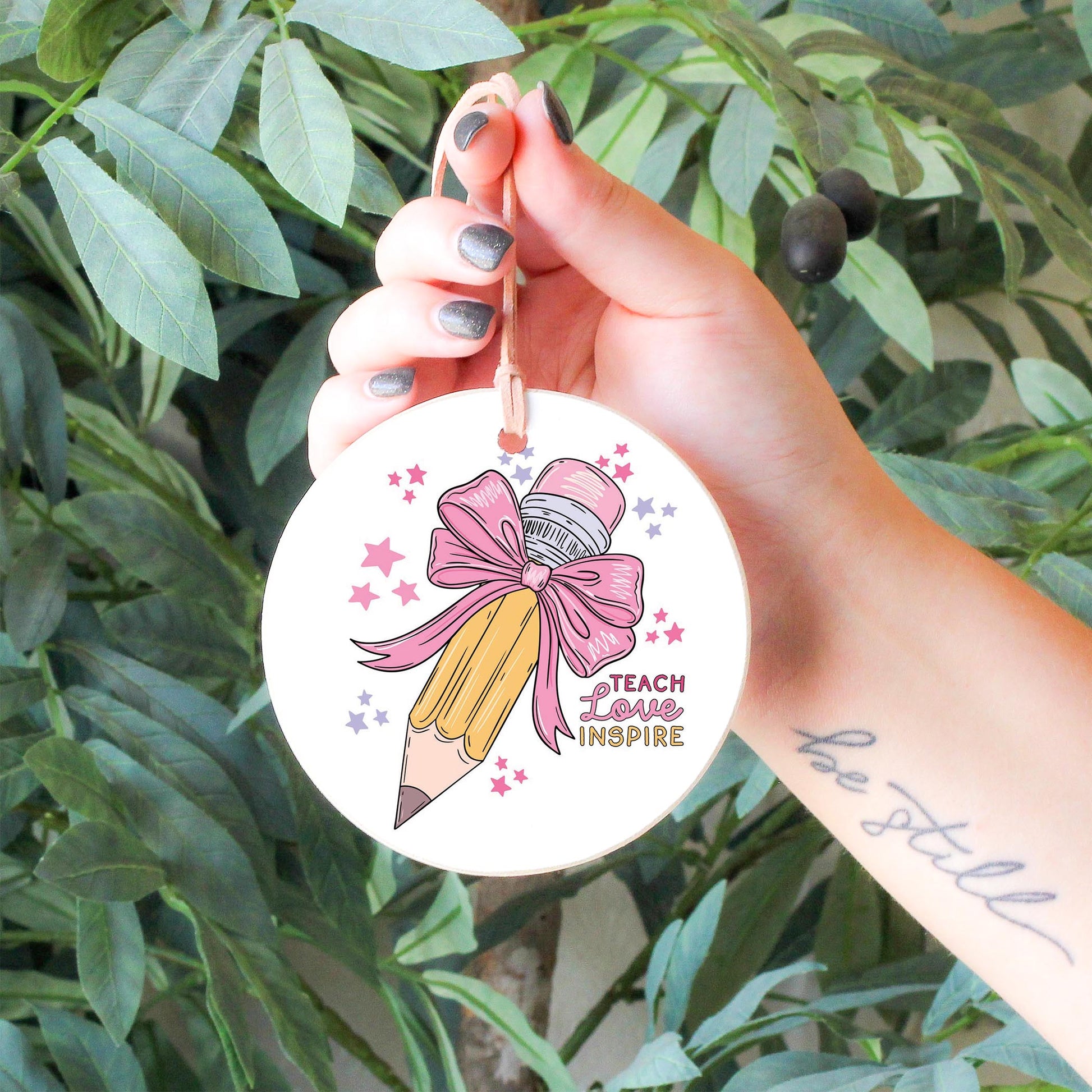 4" Round Ornament-Classroom Coquette Teach Love Inspire -6