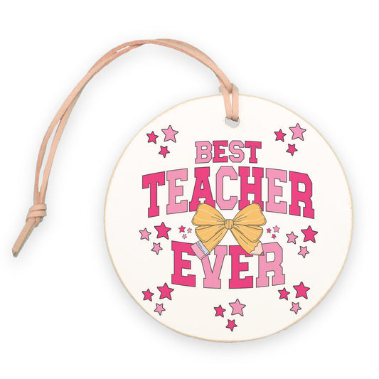 4" Round Ornament-Classroom Coquette Best Teacher Ever -0