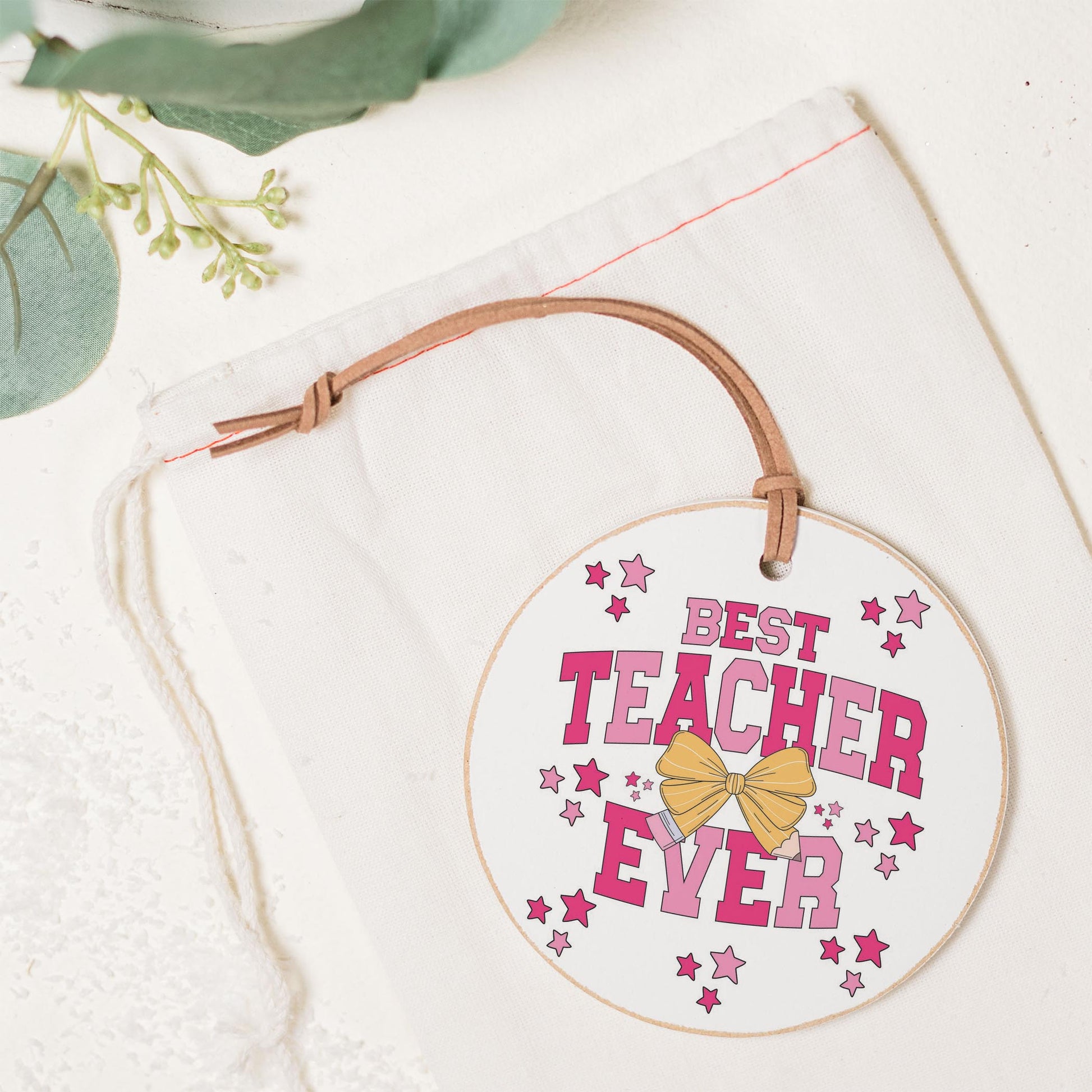 4" Round Ornament-Classroom Coquette Best Teacher Ever -1