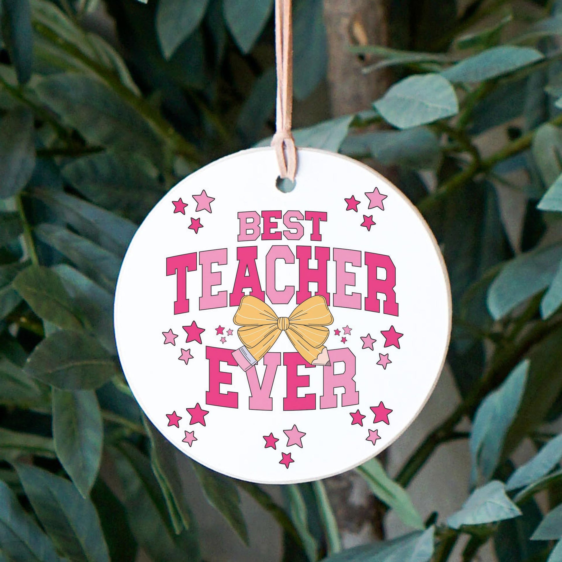 4" Round Ornament-Classroom Coquette Best Teacher Ever -2