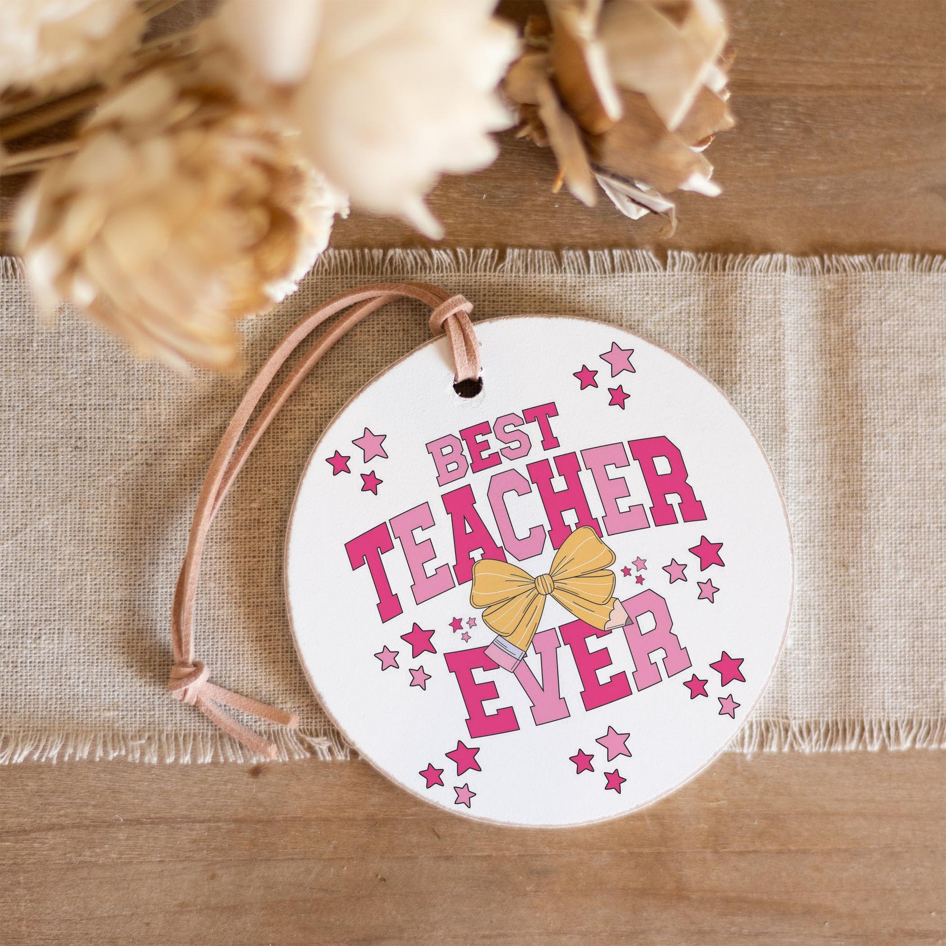 4" Round Ornament-Classroom Coquette Best Teacher Ever -3
