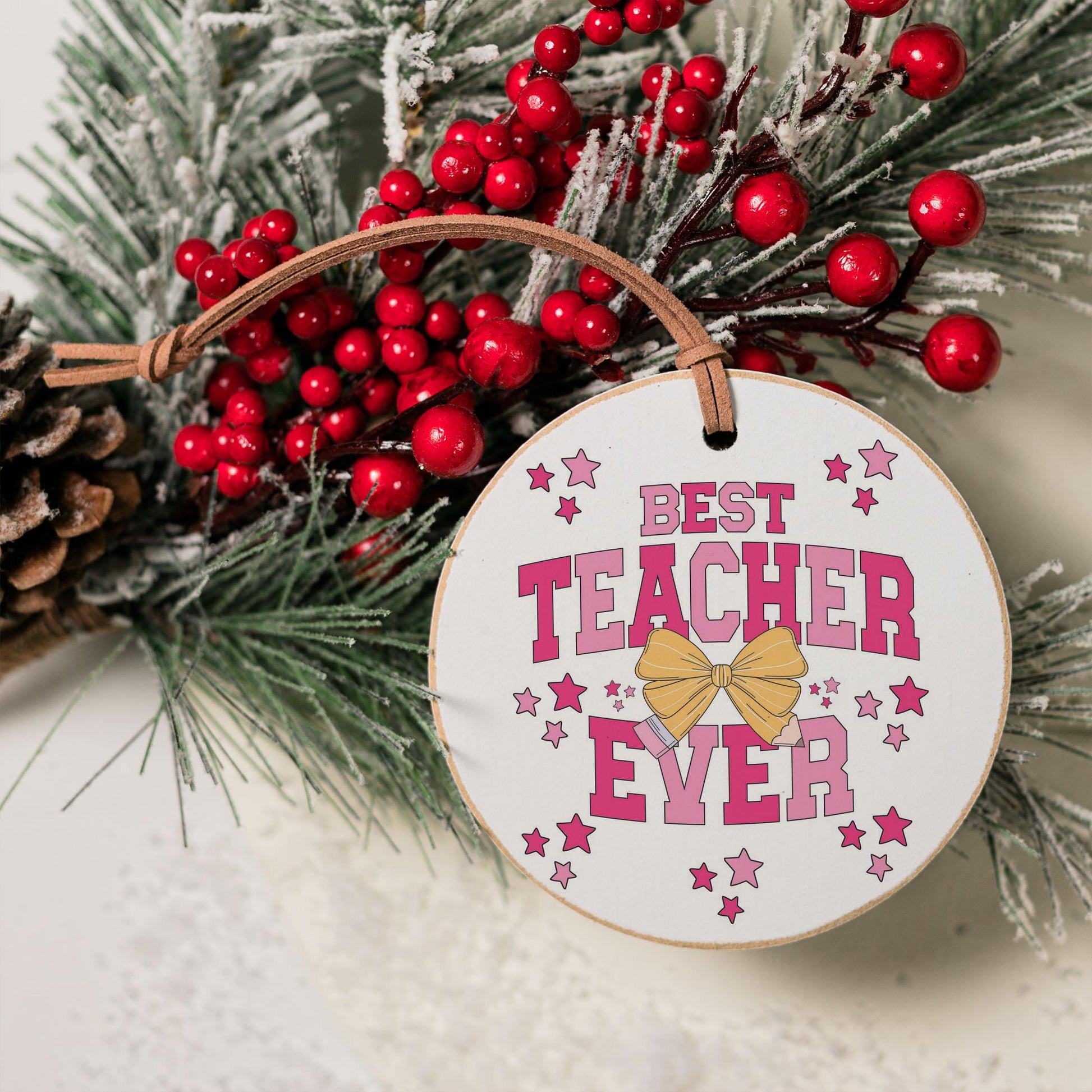 4" Round Ornament-Classroom Coquette Best Teacher Ever -4