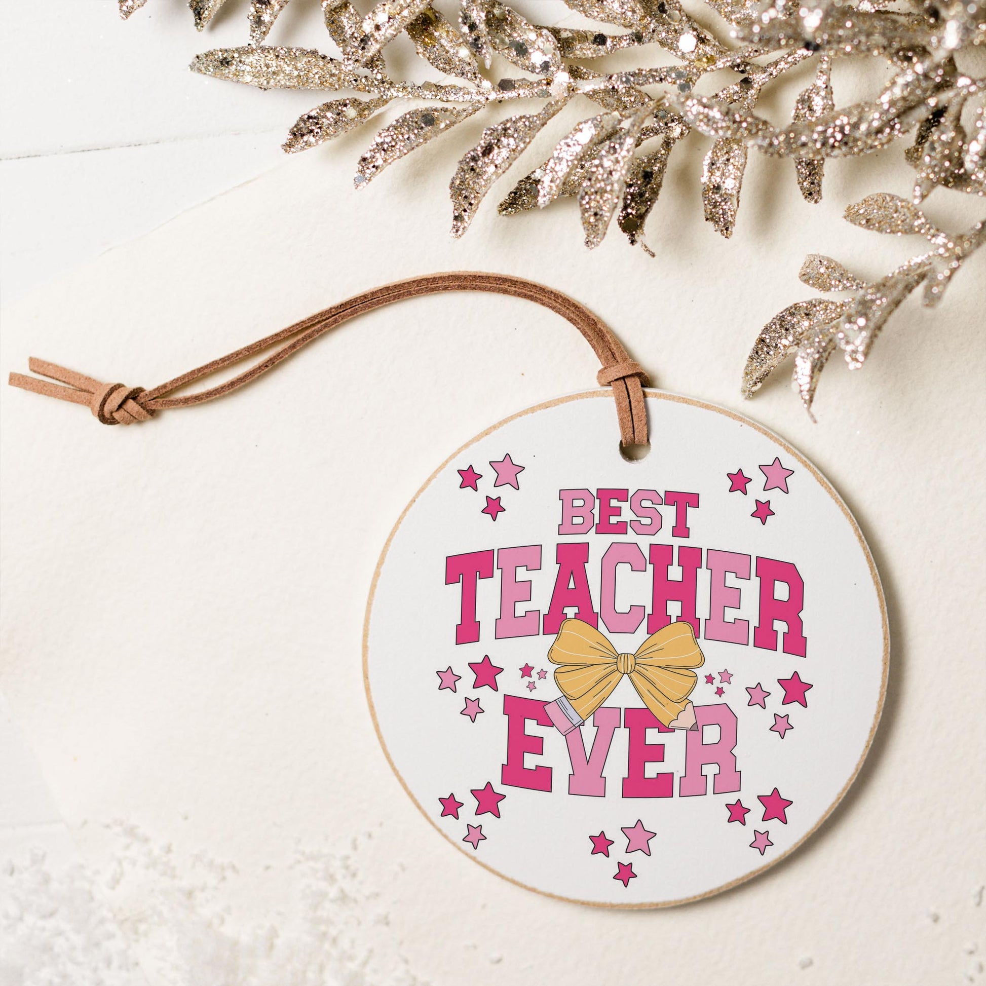 4" Round Ornament-Classroom Coquette Best Teacher Ever -5