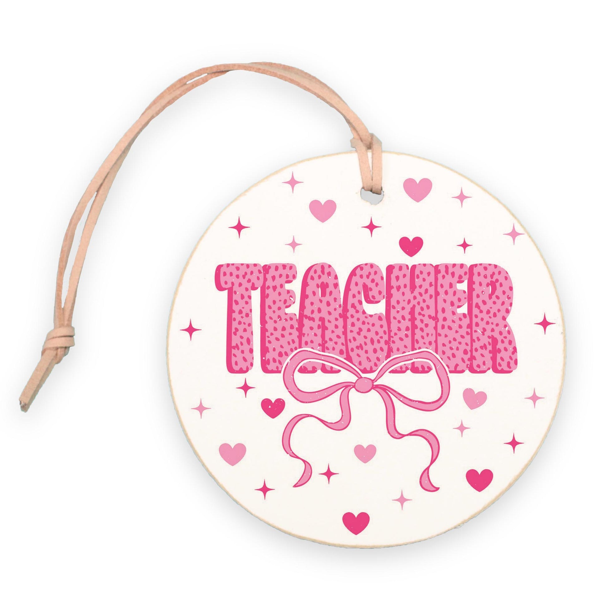 4" Round Ornament-Classroom Coquette Teacher Hearts & Bow -0
