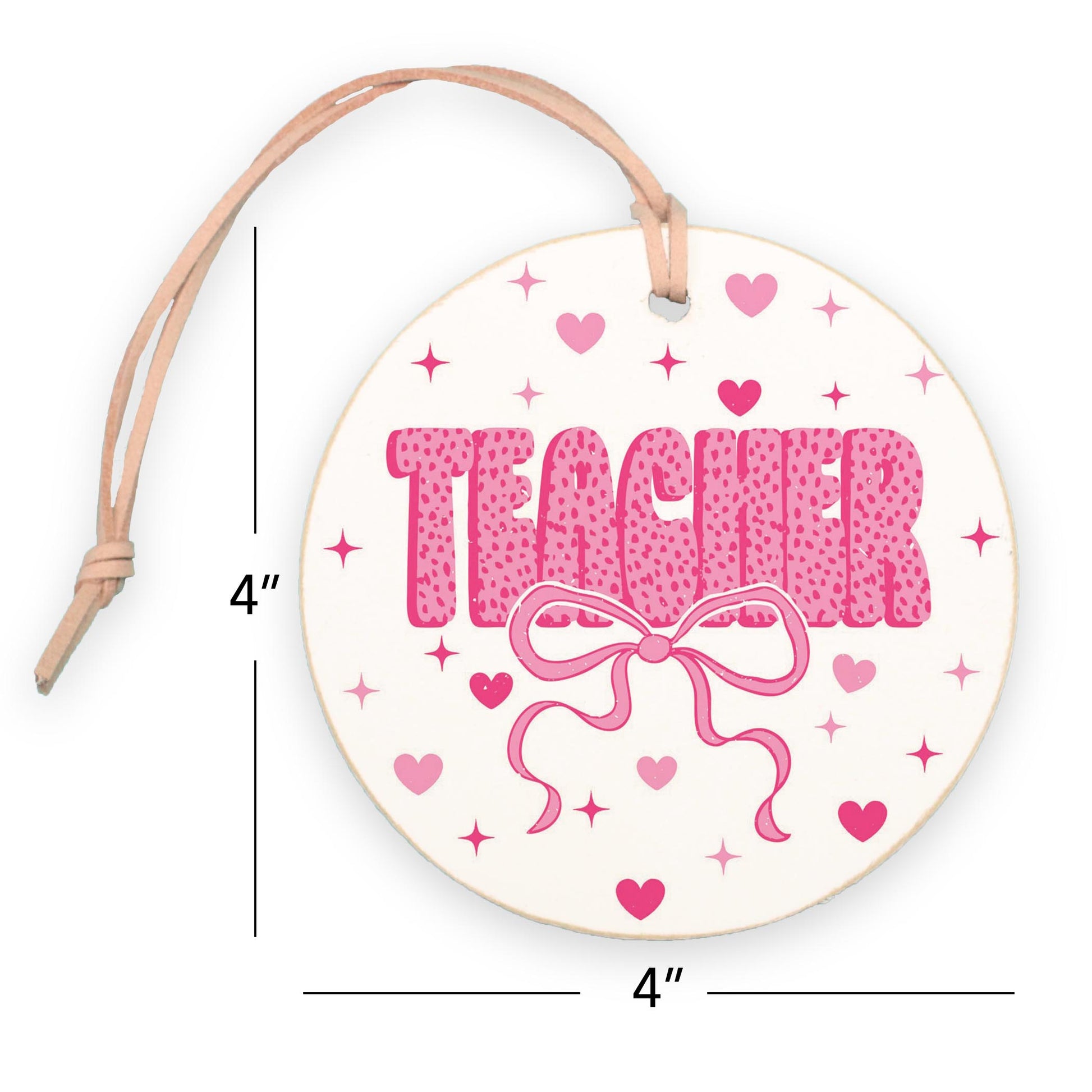 4" Round Ornament-Classroom Coquette Teacher Hearts & Bow -7