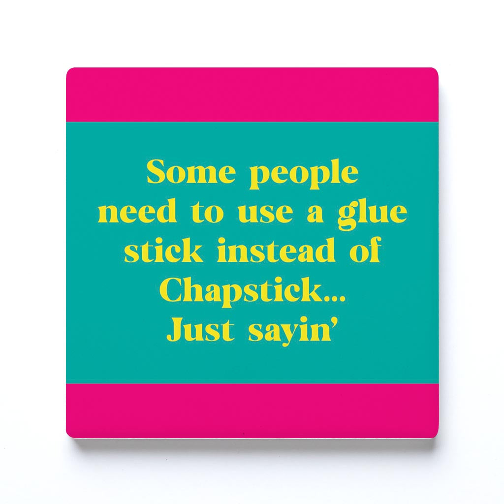 Ceramic Square Coaster-Bright Humor Glue Stick Chapstick -0