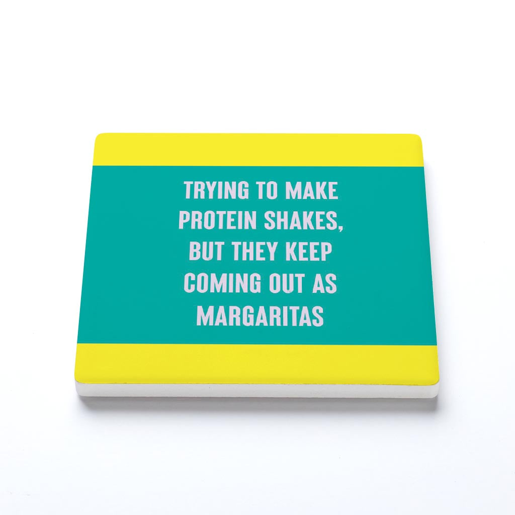 Ceramic Square Coaster-Bright Humor Protein Shake Margaritas -1