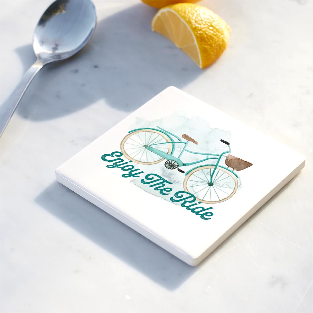 Ceramic Square Coaster-Enjoy The Ride Bike -4