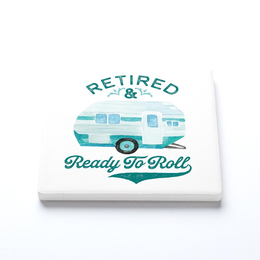 Ceramic Square Coaster-Retired & Ready To Roll -1