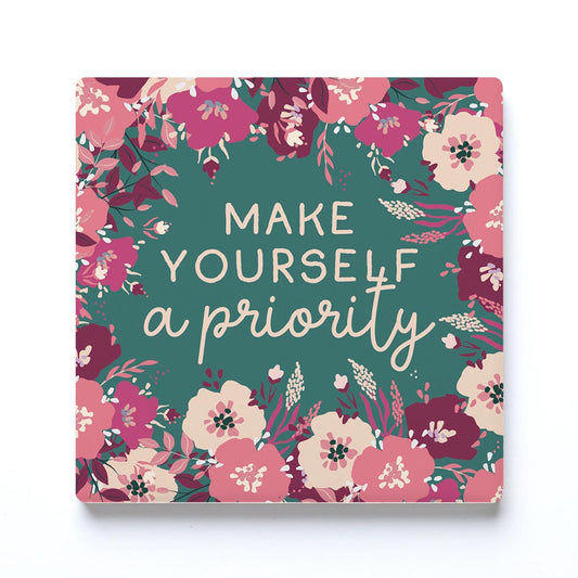 Ceramic Square Coaster-Make Yourself A Priority -0