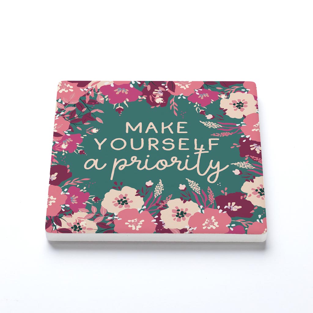 Ceramic Square Coaster-Make Yourself A Priority -1